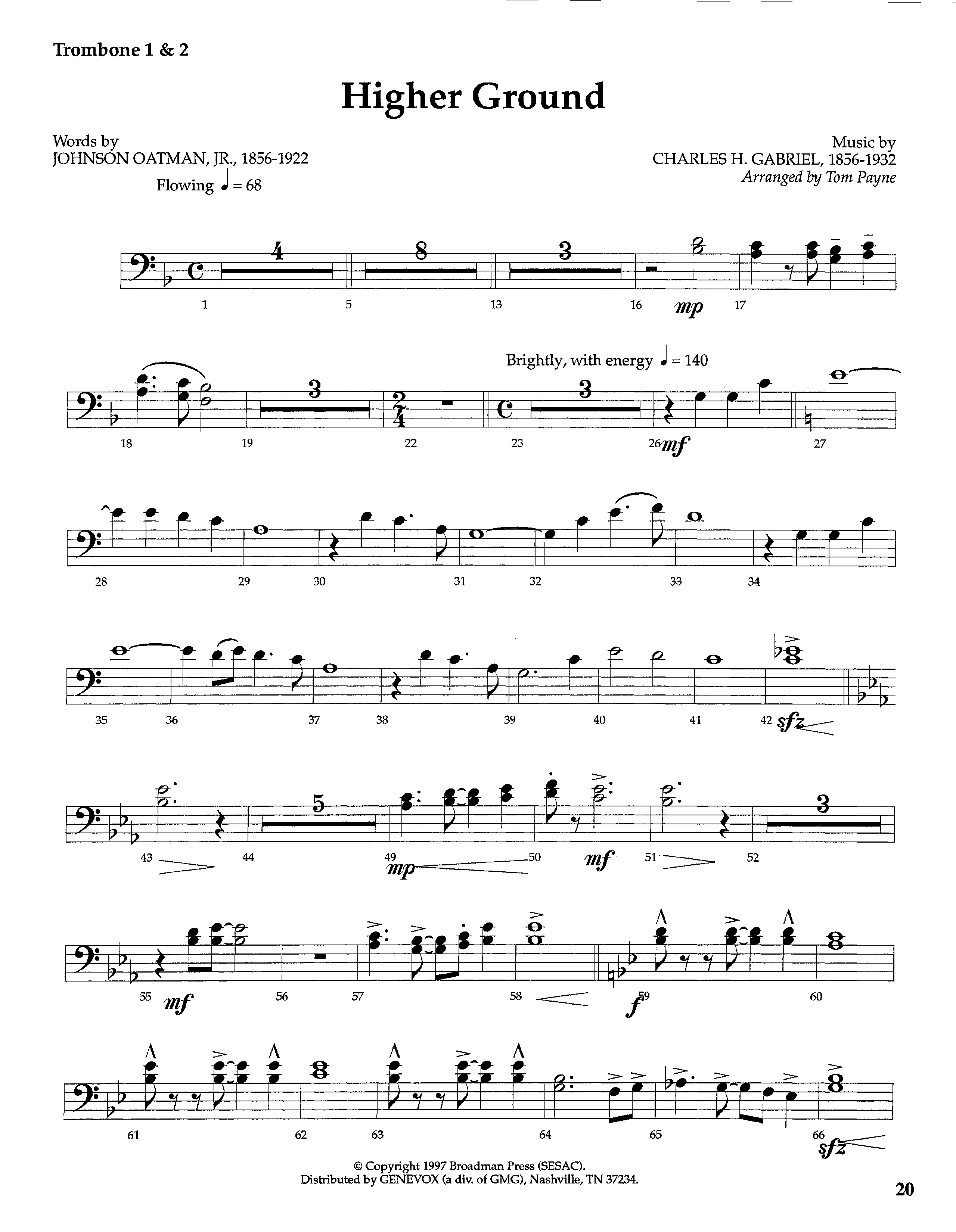 Higher Ground (Instrumental) Trombone 1/2 (Lifeway Worship / Arr. Tom Payne)