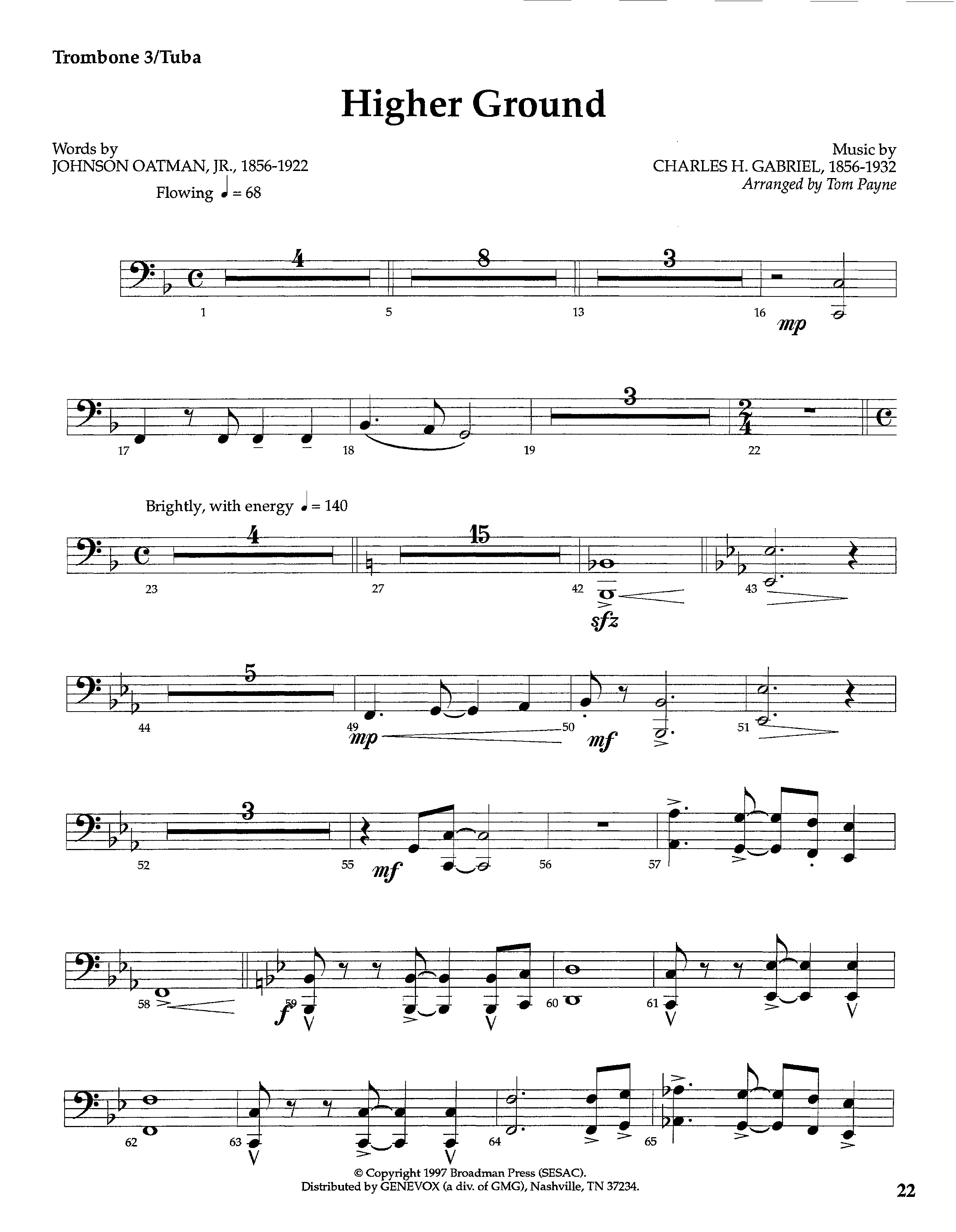 Higher Ground (Instrumental) Trombone 3/Tuba (Lifeway Worship / Arr. Tom Payne)