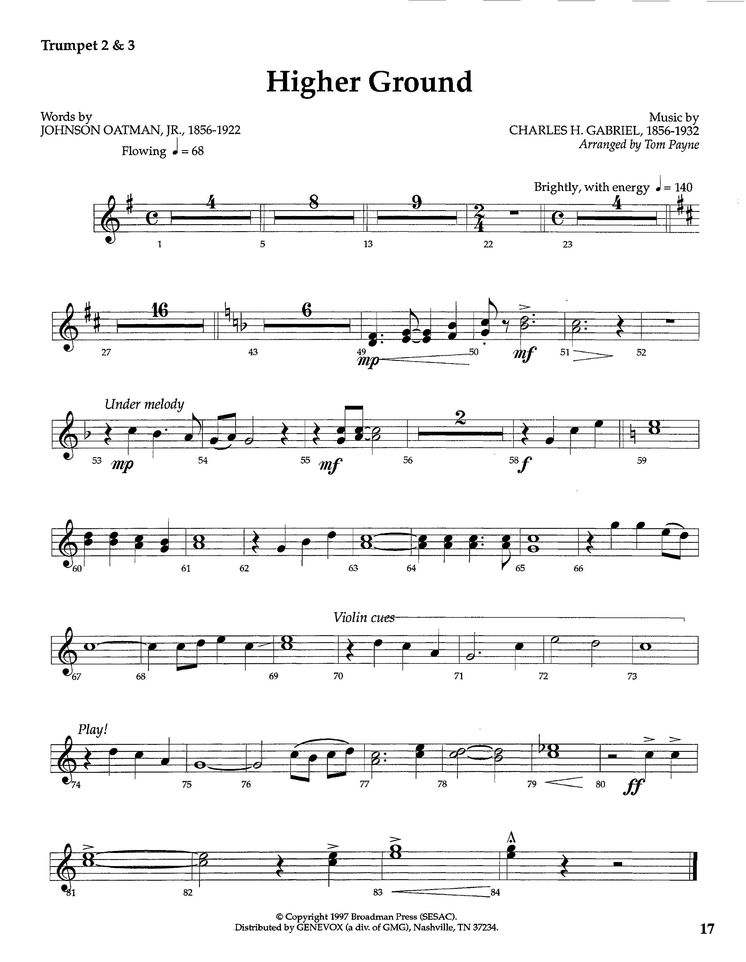 Higher Ground (Instrumental) Trumpet 2/3 (Lifeway Worship / Arr. Tom Payne)