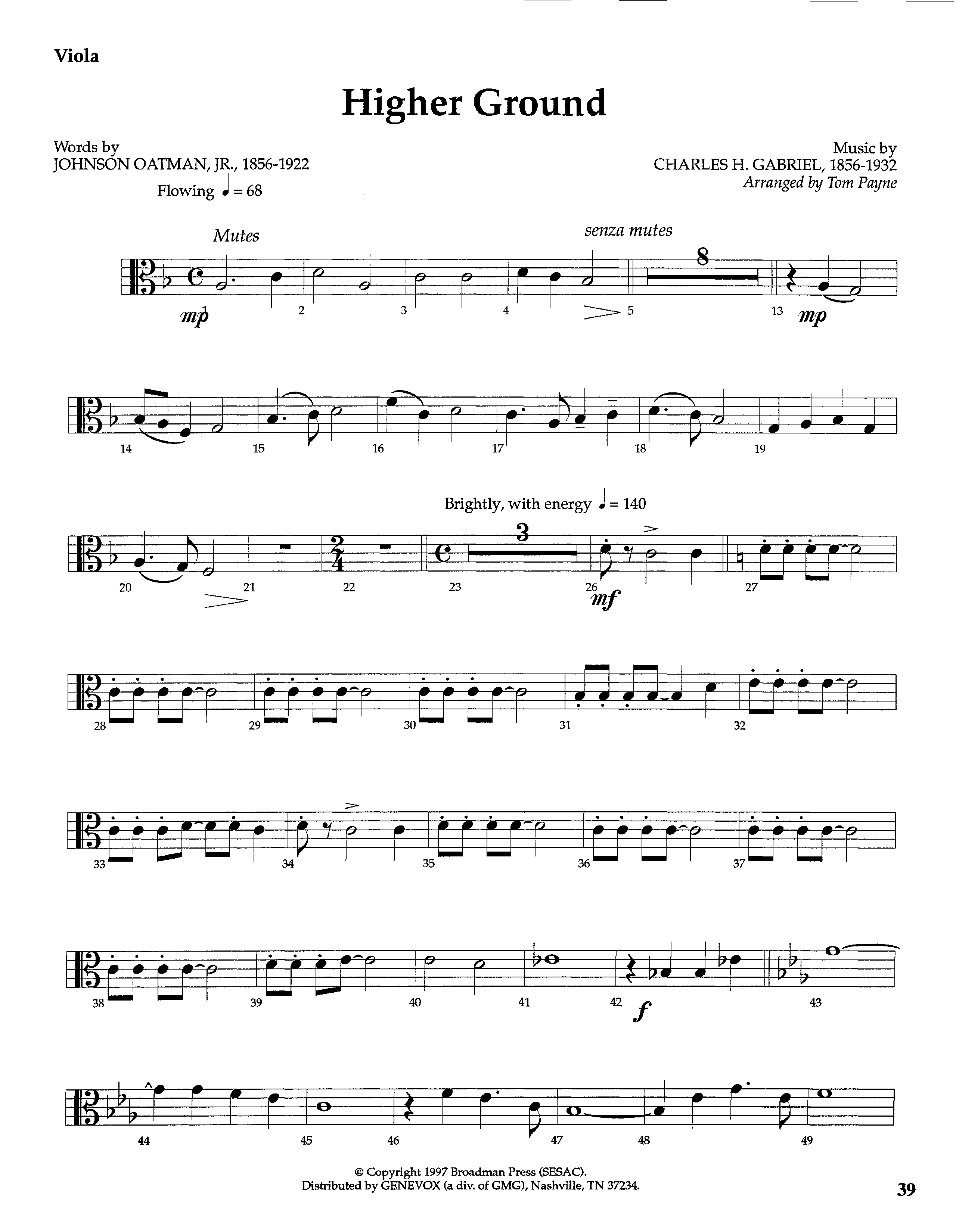 Higher Ground (Instrumental) Viola (Lifeway Worship / Arr. Tom Payne)