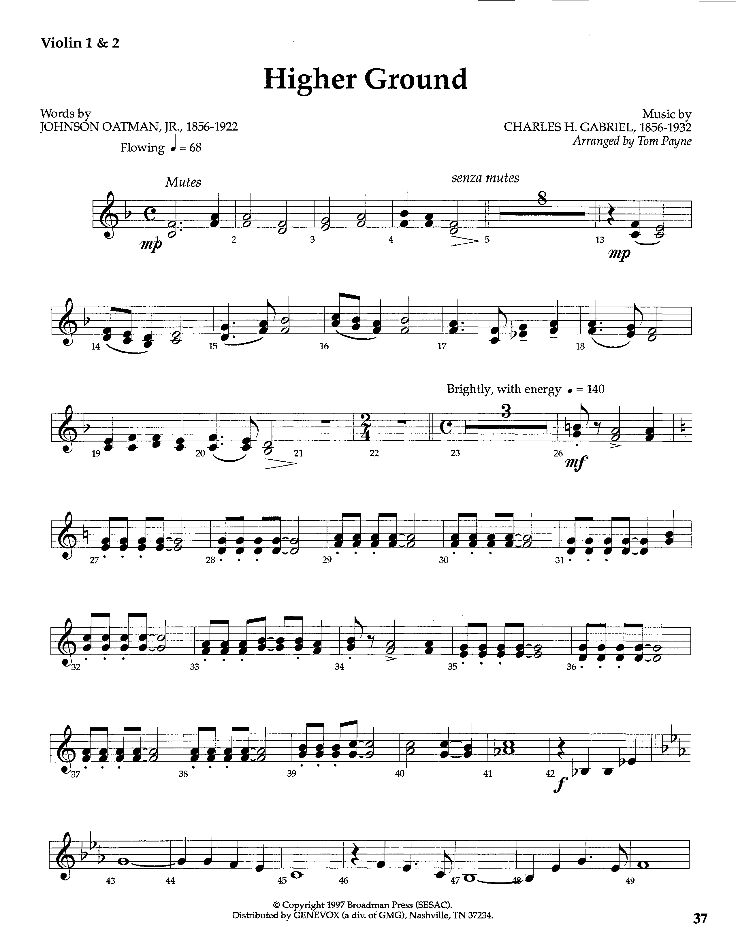 Higher Ground (Instrumental) Violin 1/2 (Lifeway Worship / Arr. Tom Payne)