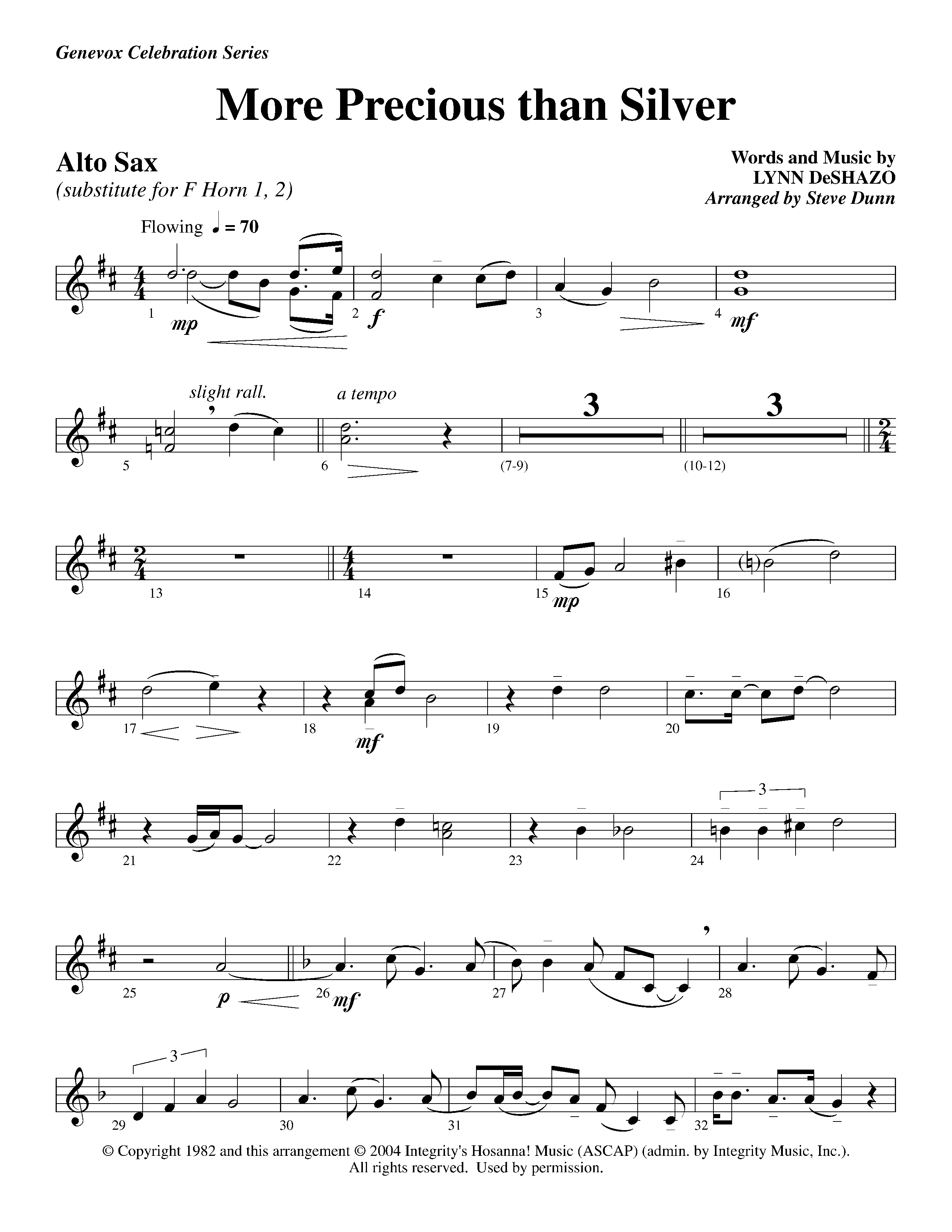 More Precious Than Silver (Instrumental) Alto Sax (Lifeway Worship / Arr. Steve Dunn)