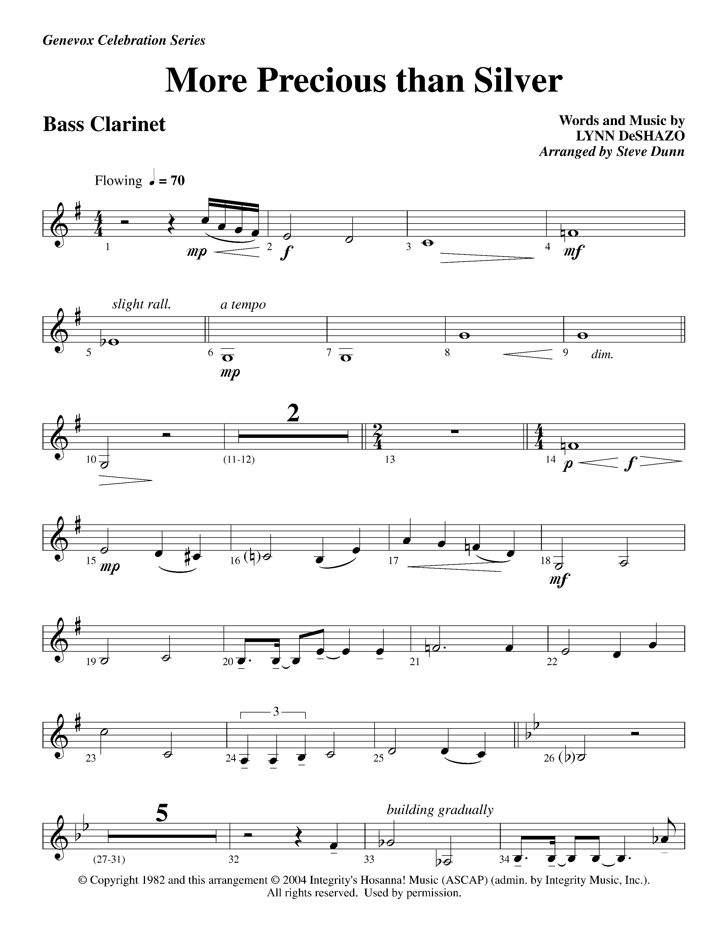 More Precious Than Silver (Instrumental) Bass Clarinet (Lifeway Worship / Arr. Steve Dunn)