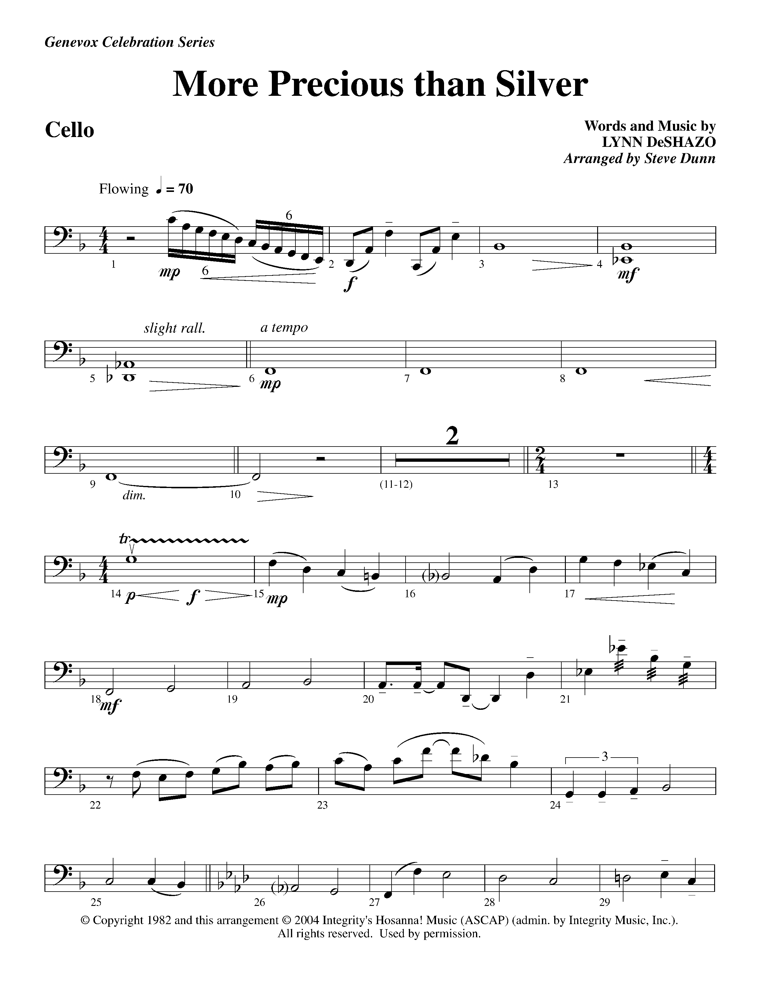 More Precious Than Silver (Instrumental) Cello (Lifeway Worship / Arr. Steve Dunn)