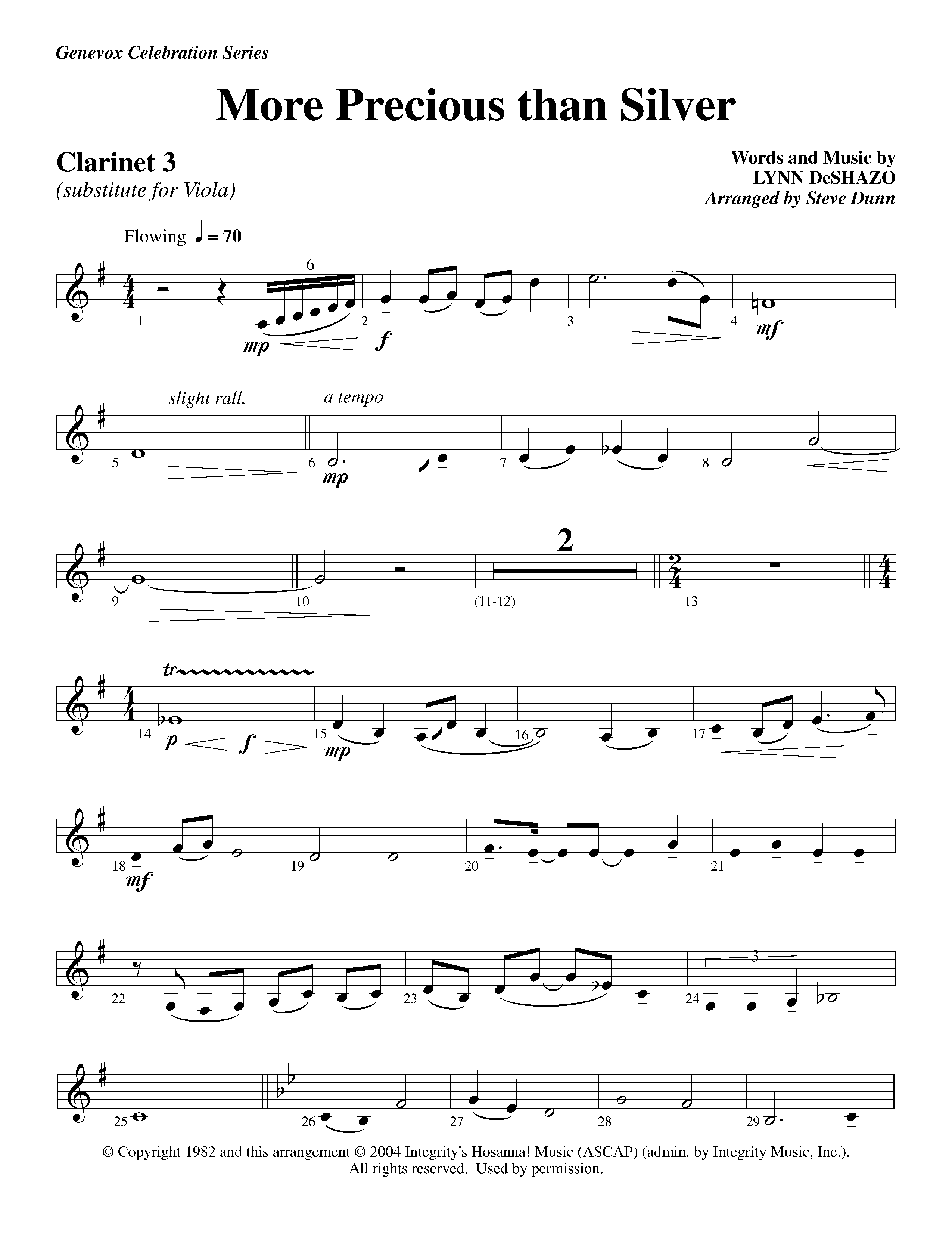 More Precious Than Silver (Instrumental) Clarinet 3 (Lifeway Worship / Arr. Steve Dunn)