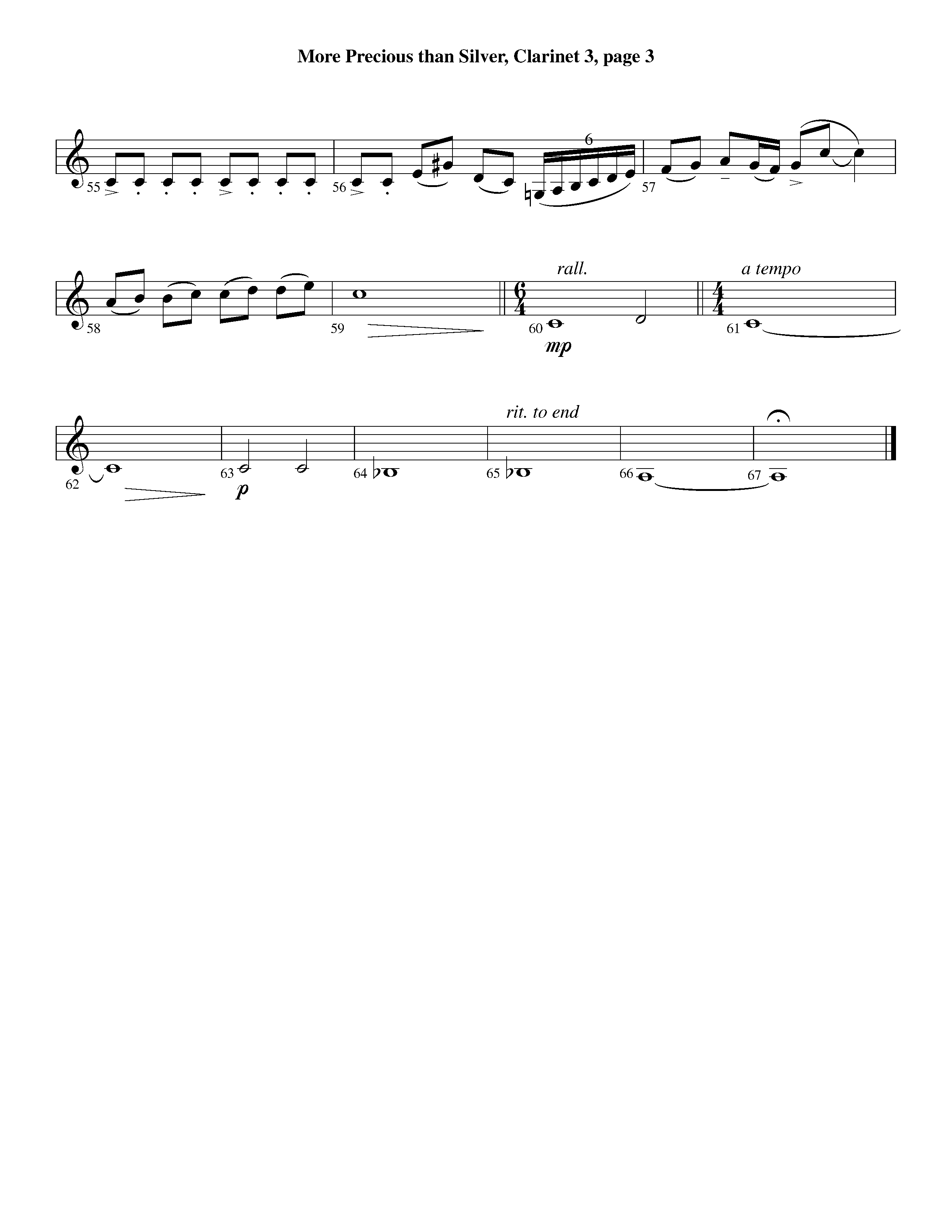 More Precious Than Silver (Instrumental) Clarinet 3 (Lifeway Worship / Arr. Steve Dunn)