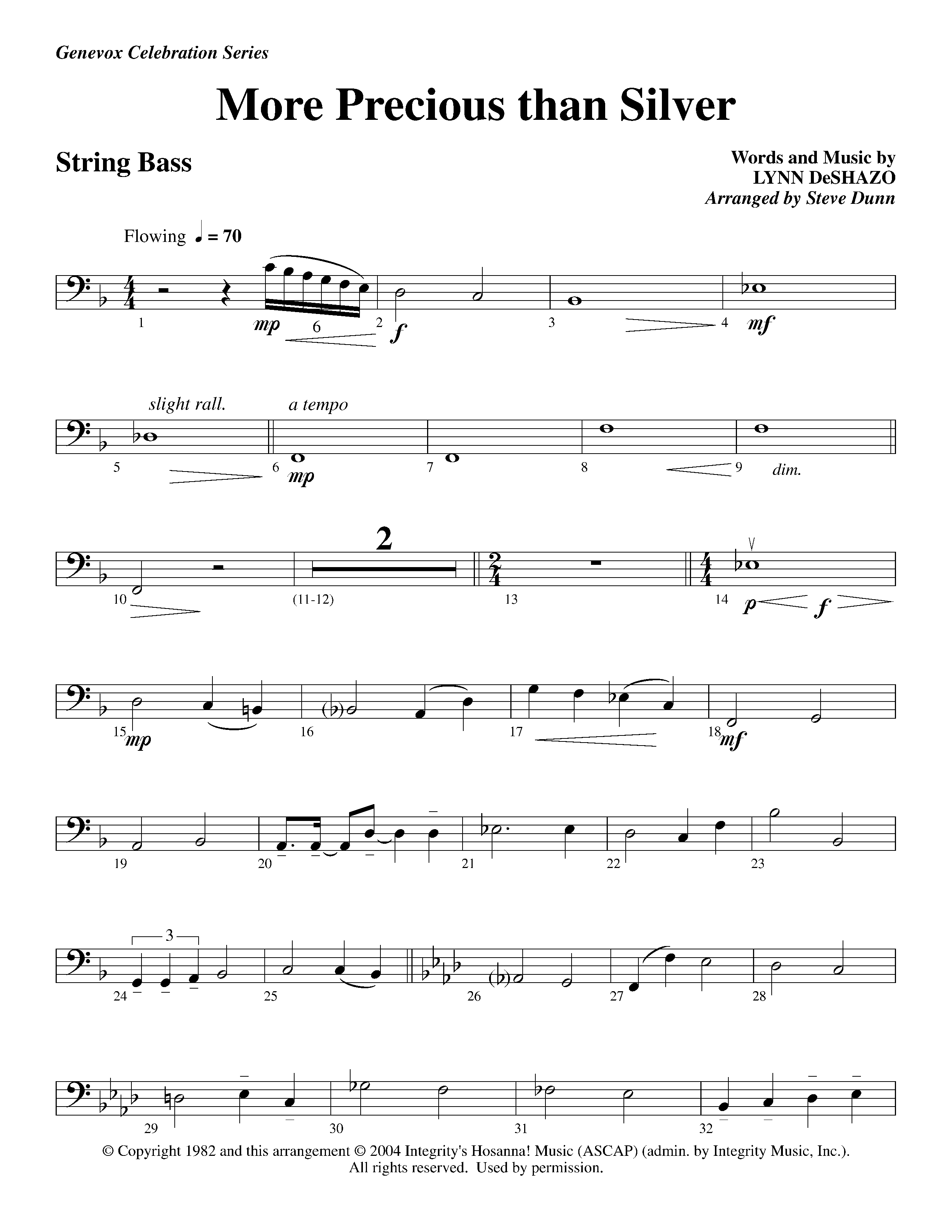 More Precious Than Silver (Instrumental) Double Bass (Lifeway Worship / Arr. Steve Dunn)