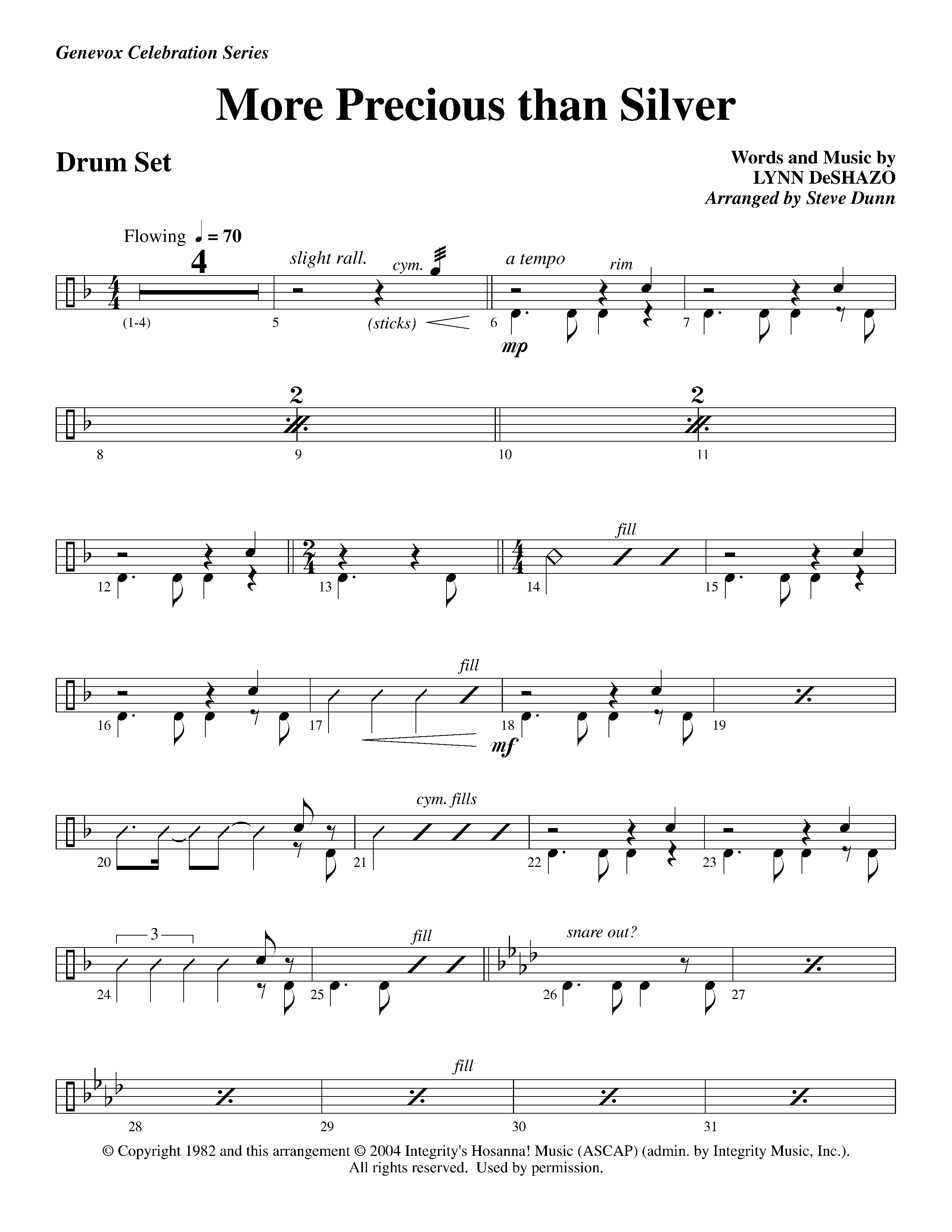 More Precious Than Silver (Instrumental) Drum Set (Lifeway Worship / Arr. Steve Dunn)