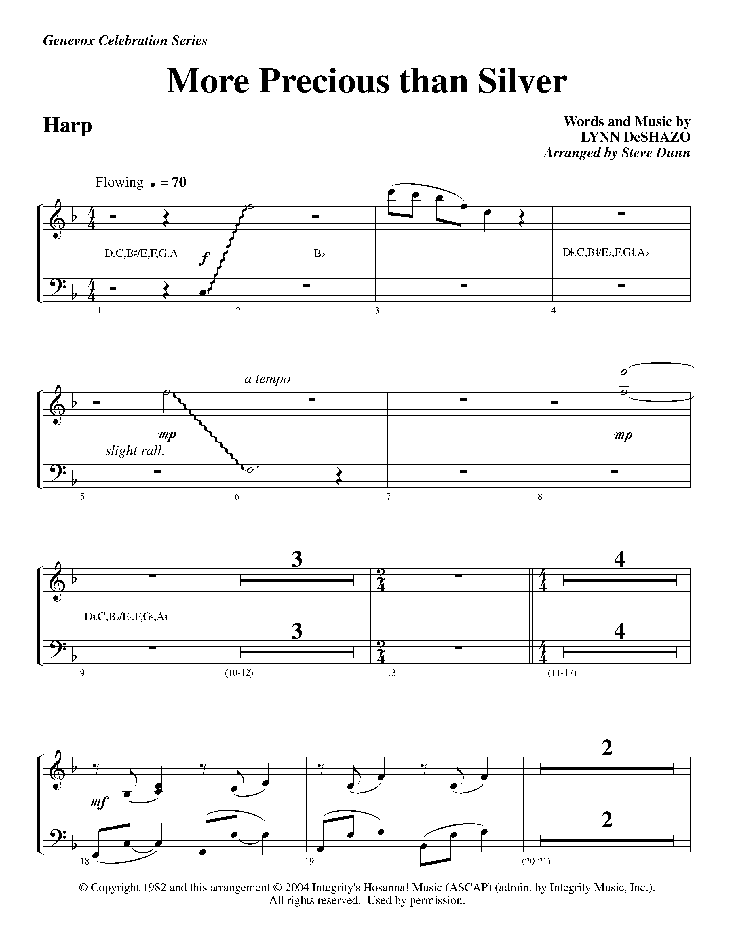 More Precious Than Silver (Instrumental) Harp (Lifeway Worship / Arr. Steve Dunn)
