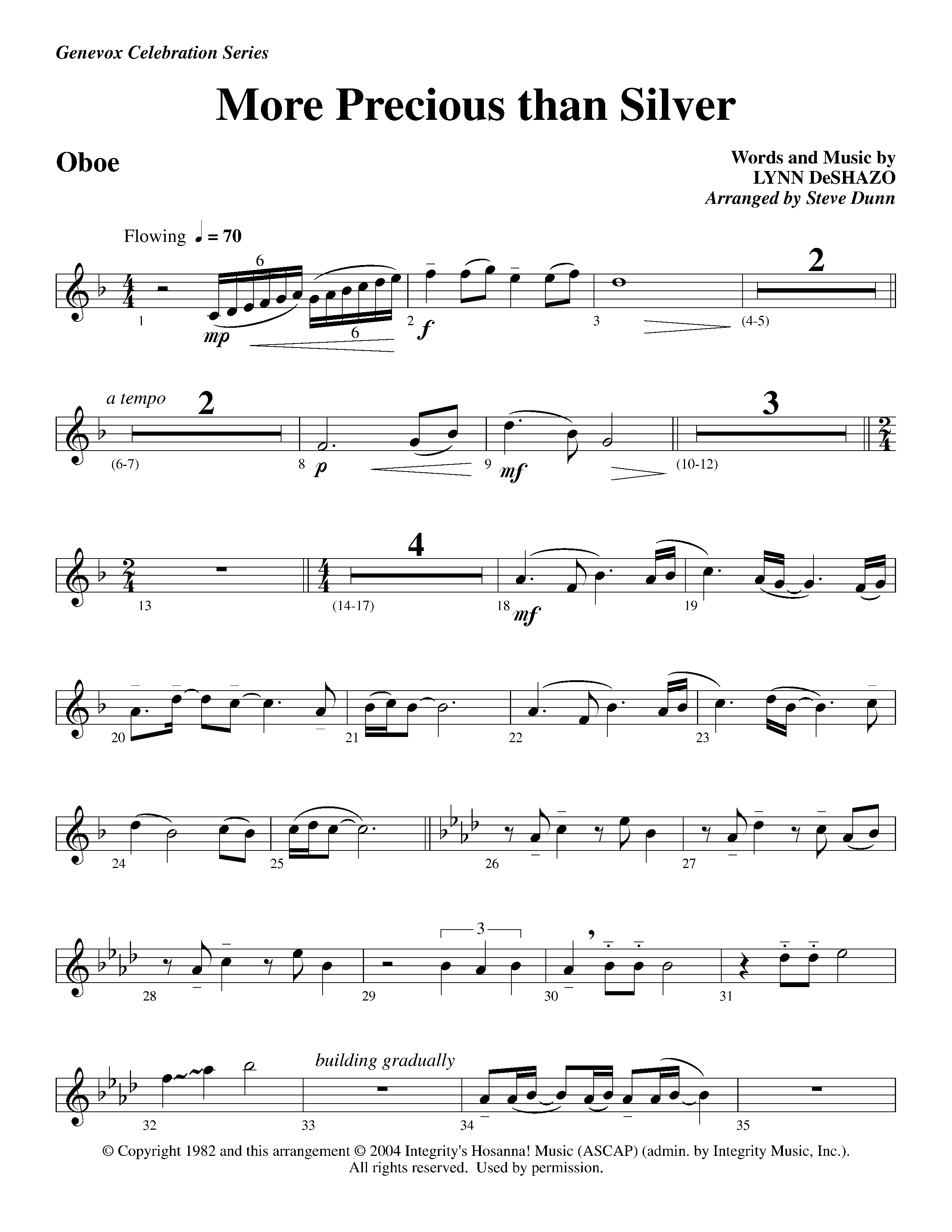 More Precious Than Silver (Instrumental) Oboe (Lifeway Worship / Arr. Steve Dunn)