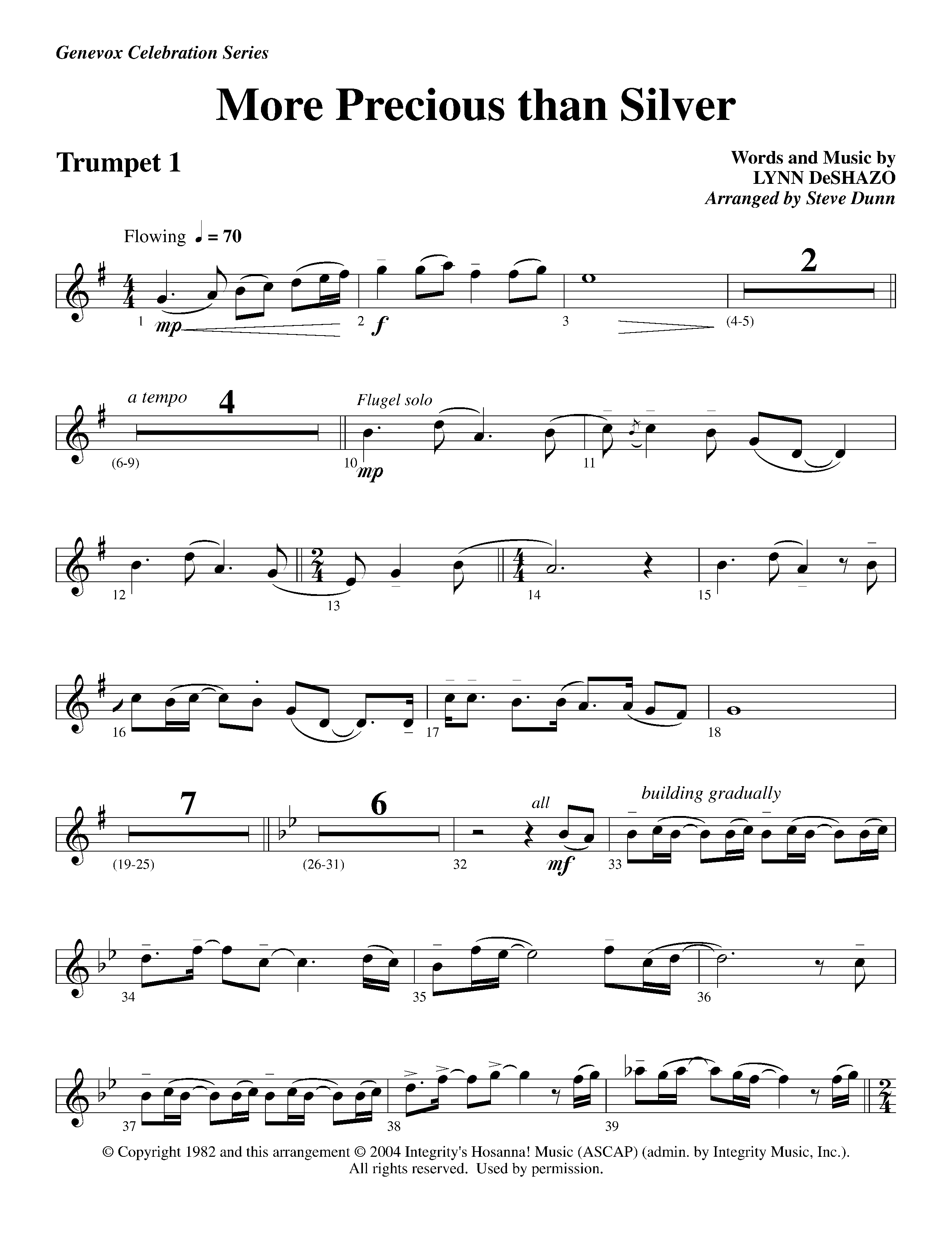 More Precious Than Silver (Instrumental) Trumpet 1 (Lifeway Worship / Arr. Steve Dunn)