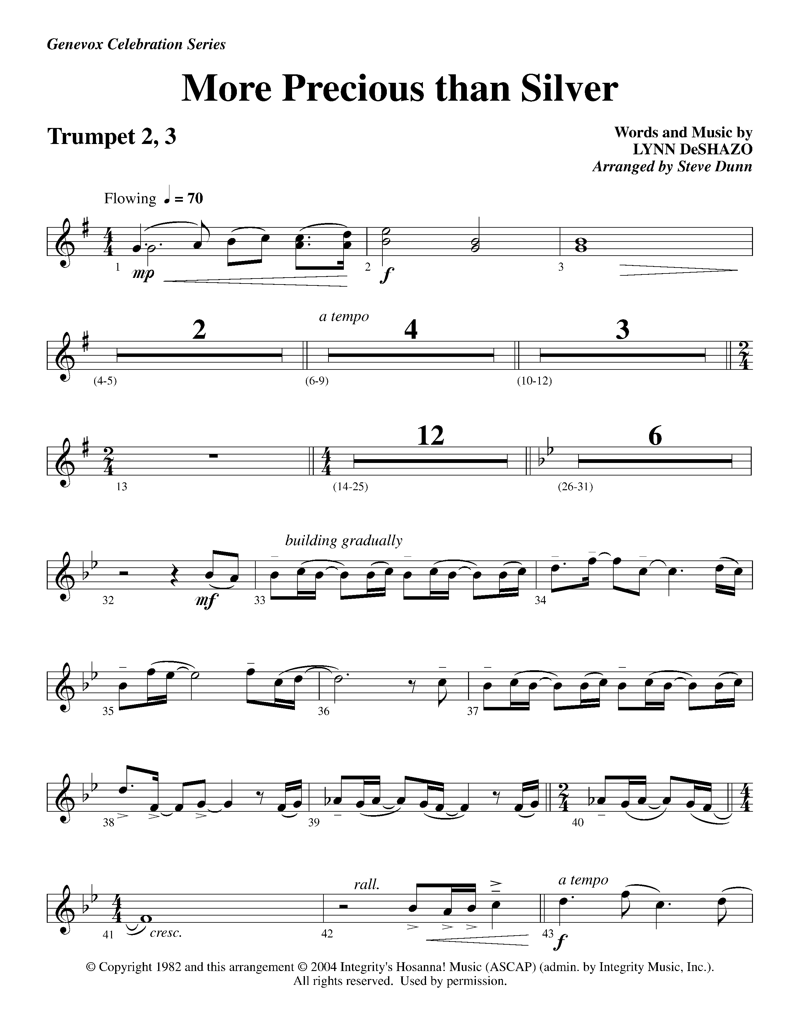 More Precious Than Silver (Instrumental) Trumpet 2/3 (Lifeway Worship / Arr. Steve Dunn)