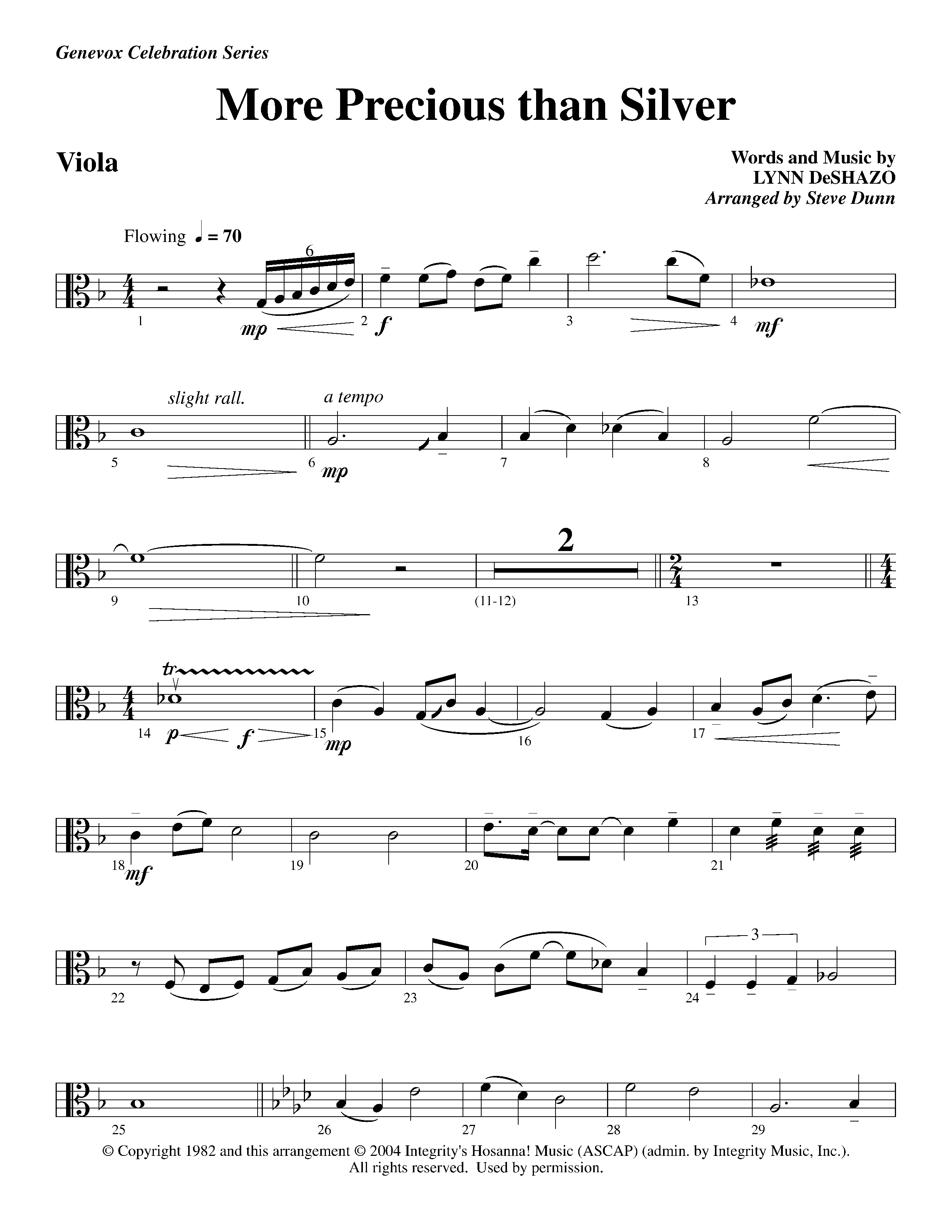 More Precious Than Silver (Instrumental) Viola (Lifeway Worship / Arr. Steve Dunn)