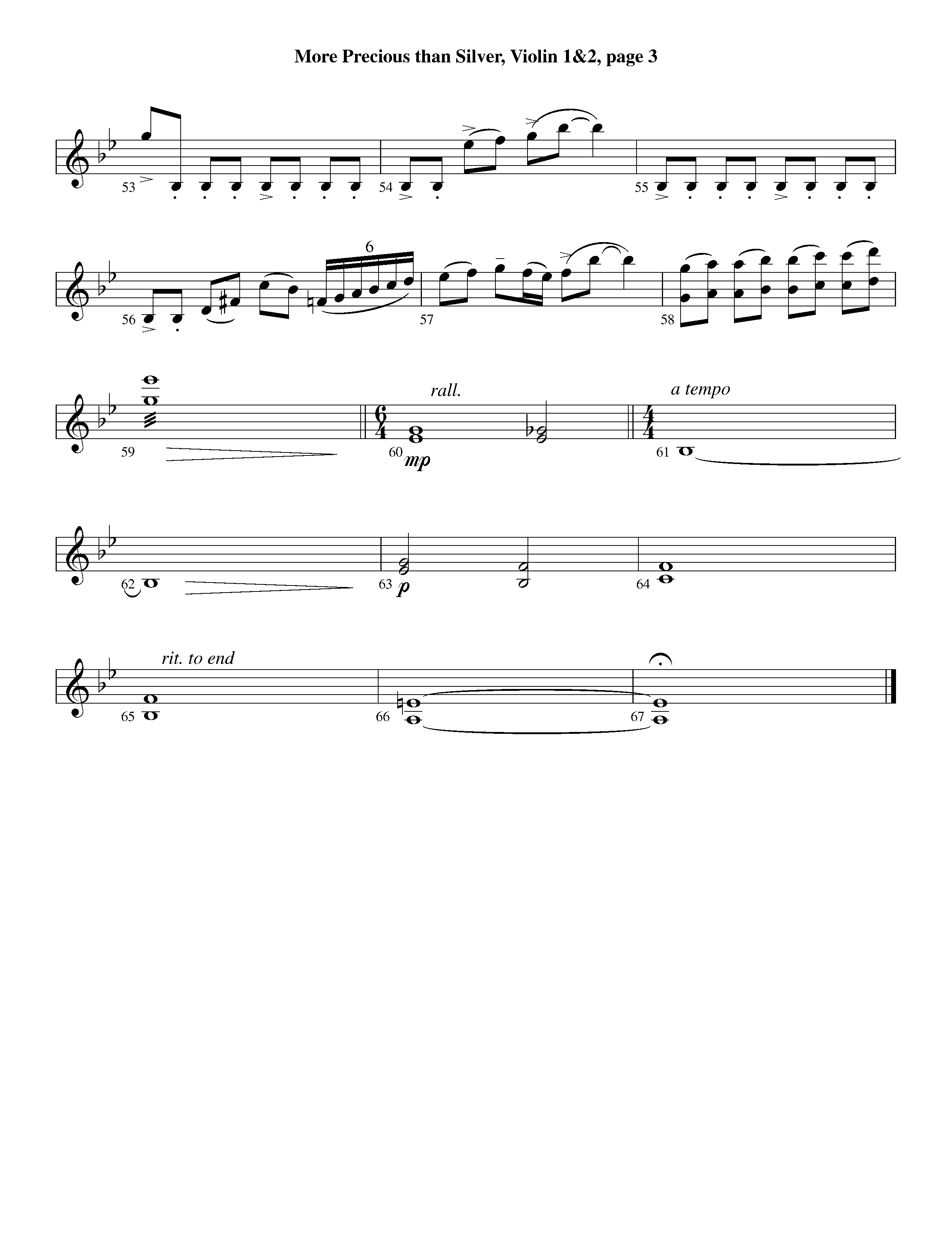 More Precious Than Silver (Instrumental) Violin 1/2 (Lifeway Worship / Arr. Steve Dunn)