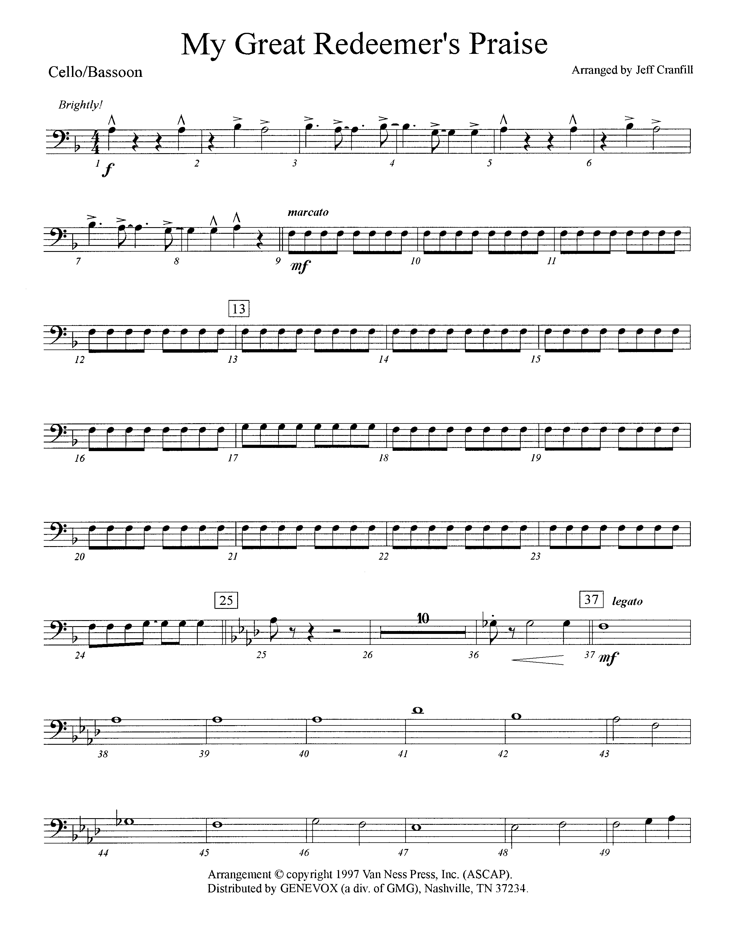 My Great Redeemer's Praise (Instrumental) Cello (Lifeway Worship / Arr. Jeff Cranfill)