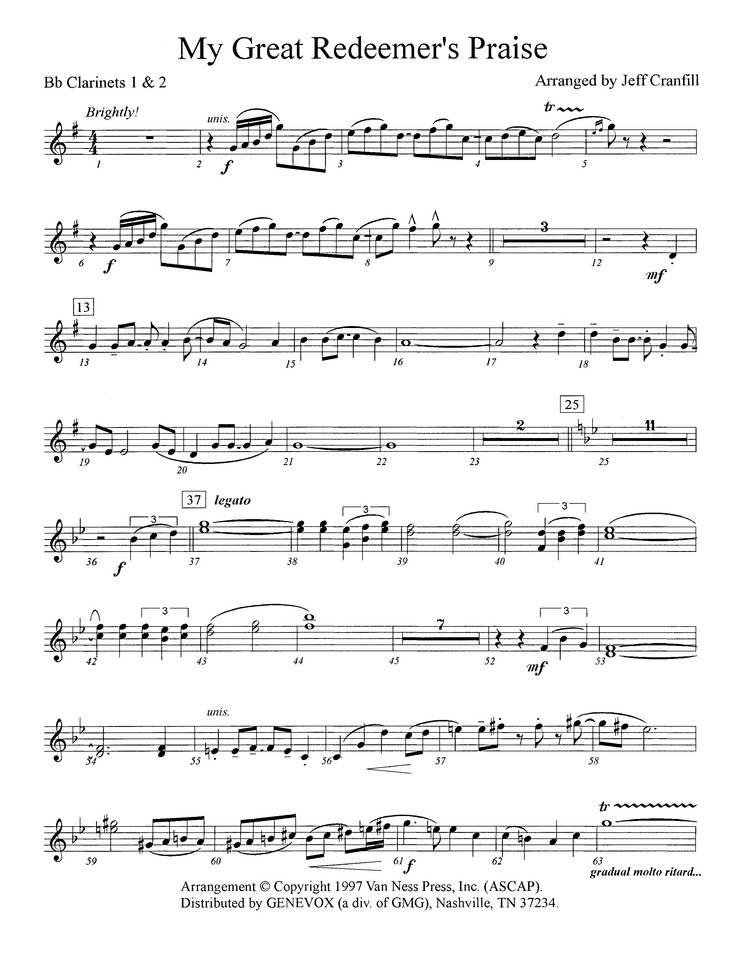 My Great Redeemer's Praise (Instrumental) Clarinet 1/2 (Lifeway Worship / Arr. Jeff Cranfill)