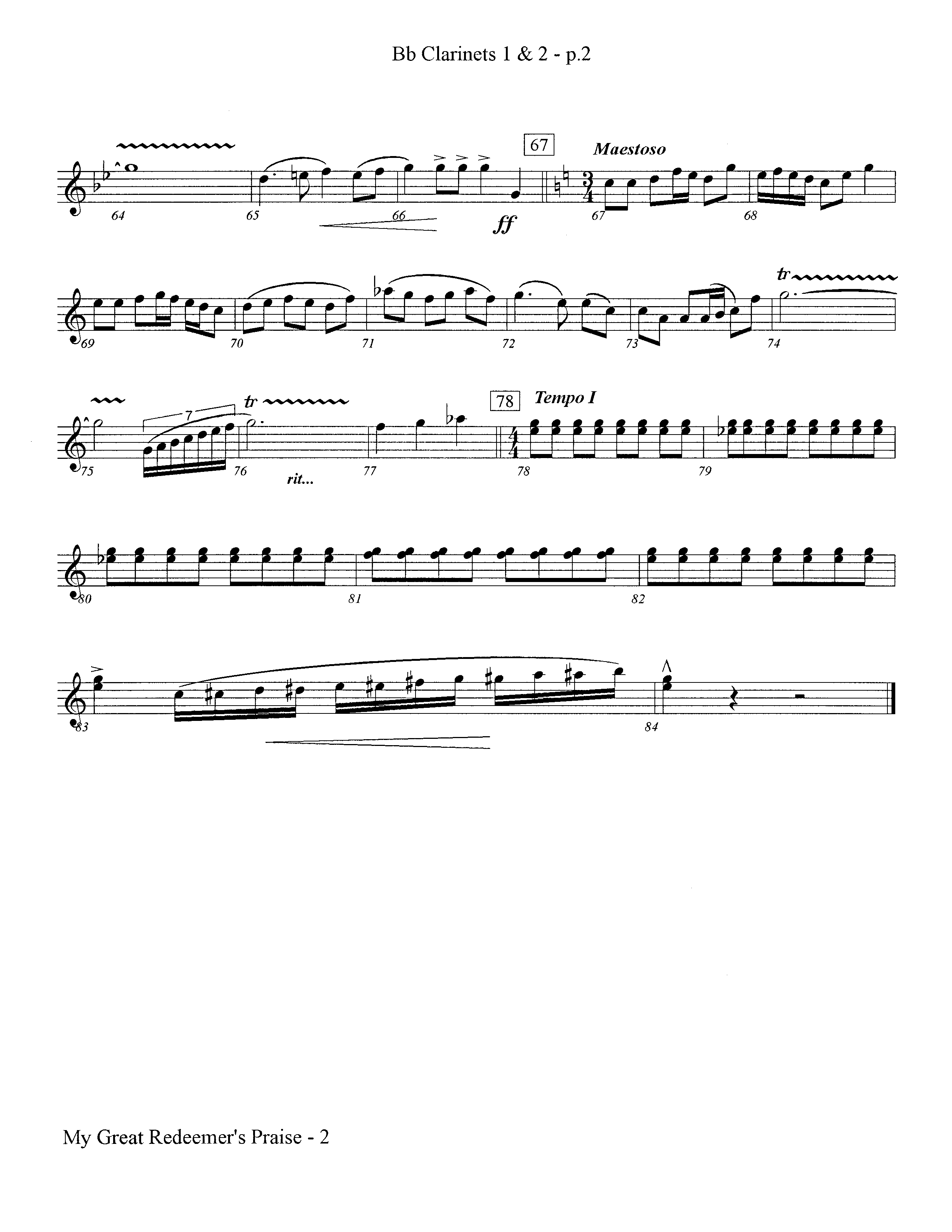 My Great Redeemer's Praise (Instrumental) Clarinet 1/2 (Lifeway Worship / Arr. Jeff Cranfill)