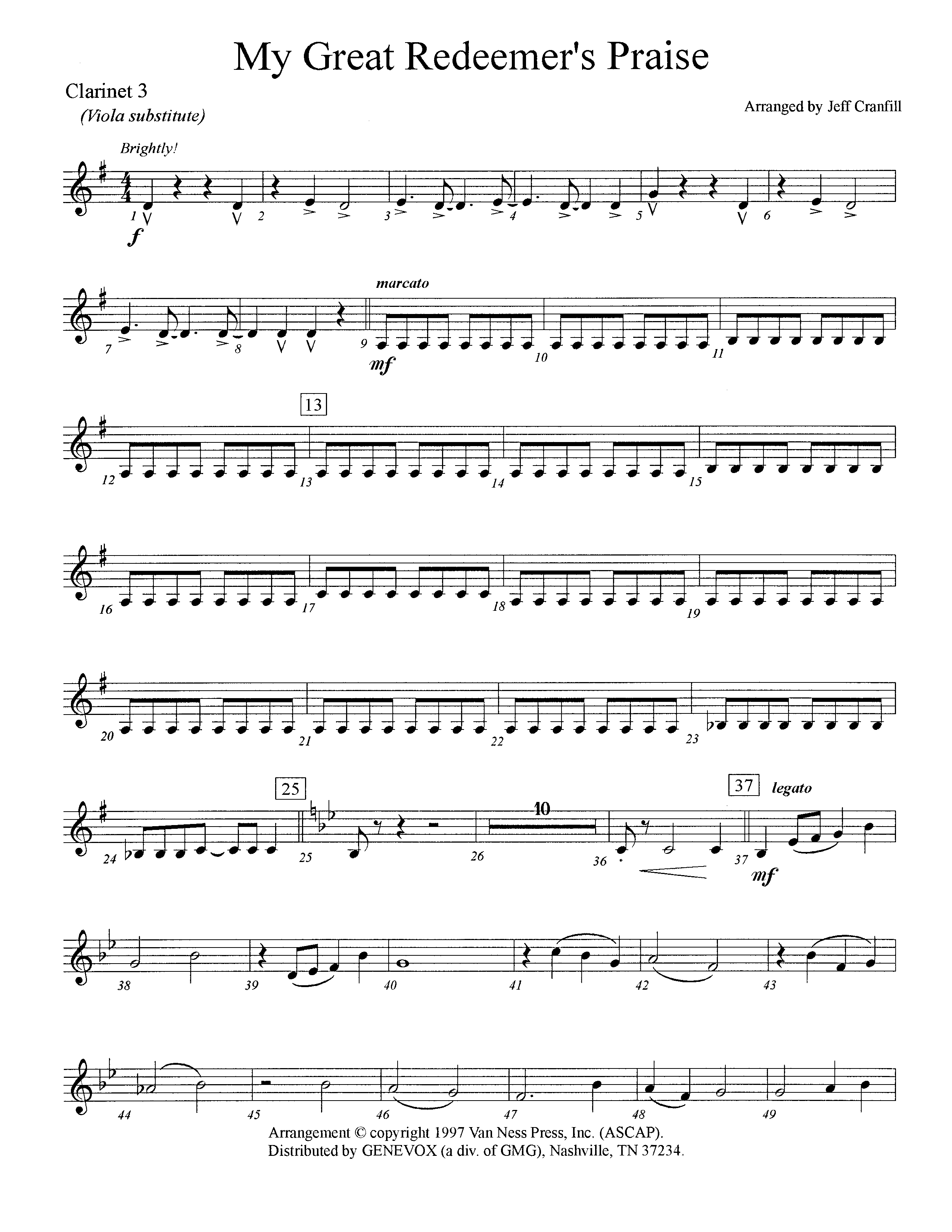 My Great Redeemer's Praise (Instrumental) Clarinet 3 (Lifeway Worship / Arr. Jeff Cranfill)