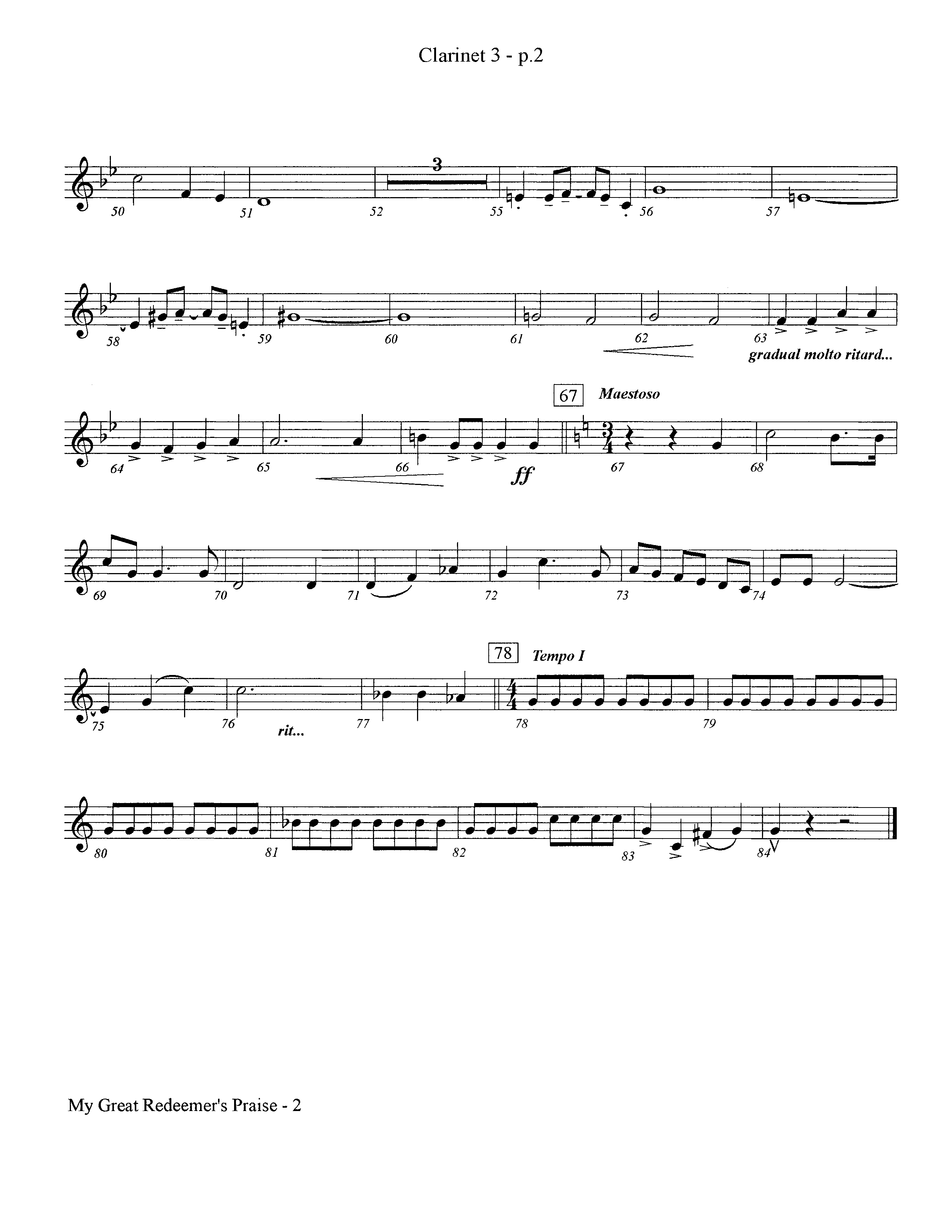 My Great Redeemer's Praise (Instrumental) Clarinet 3 (Lifeway Worship / Arr. Jeff Cranfill)