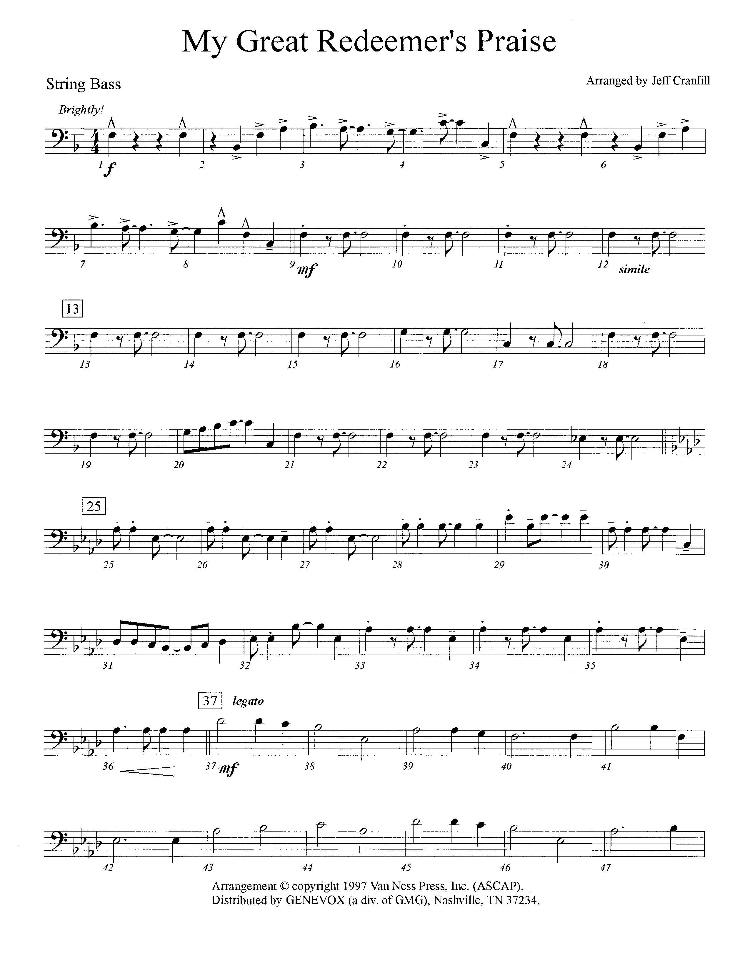 My Great Redeemer's Praise (Instrumental) Double Bass (Lifeway Worship / Arr. Jeff Cranfill)