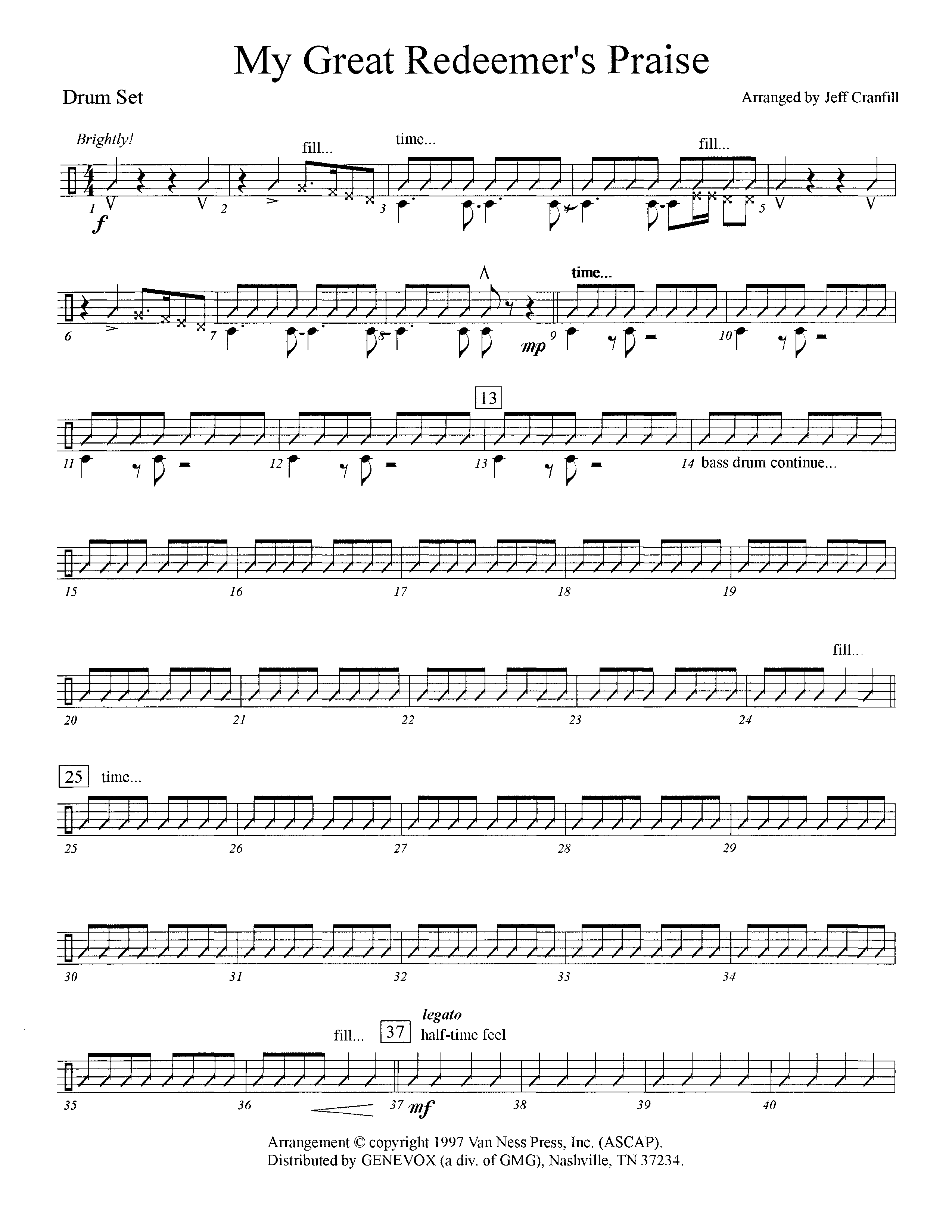 My Great Redeemer's Praise (Instrumental) Drum Set (Lifeway Worship / Arr. Jeff Cranfill)