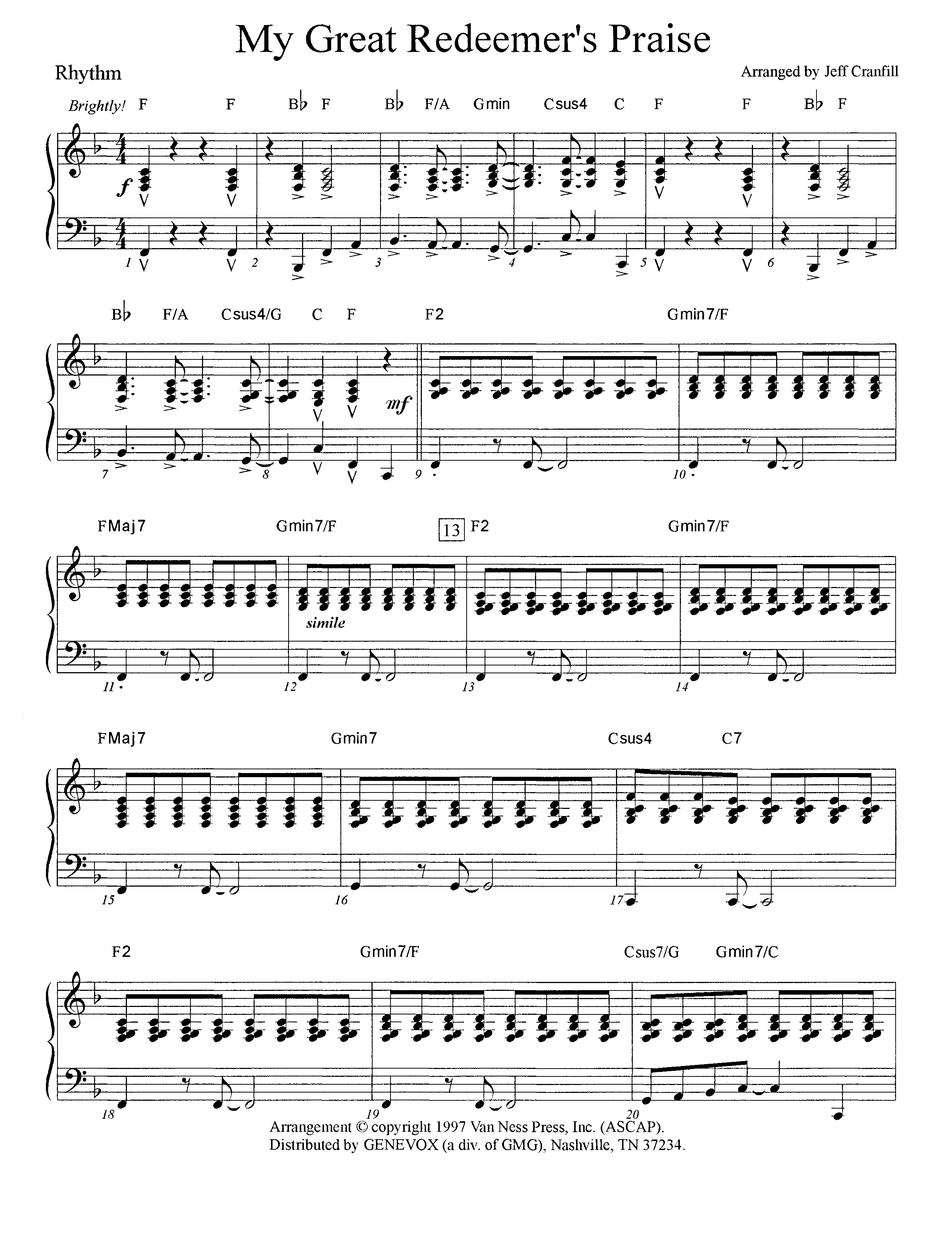 My Great Redeemer's Praise (Instrumental) Piano/Rhythm (Lifeway Worship / Arr. Jeff Cranfill)