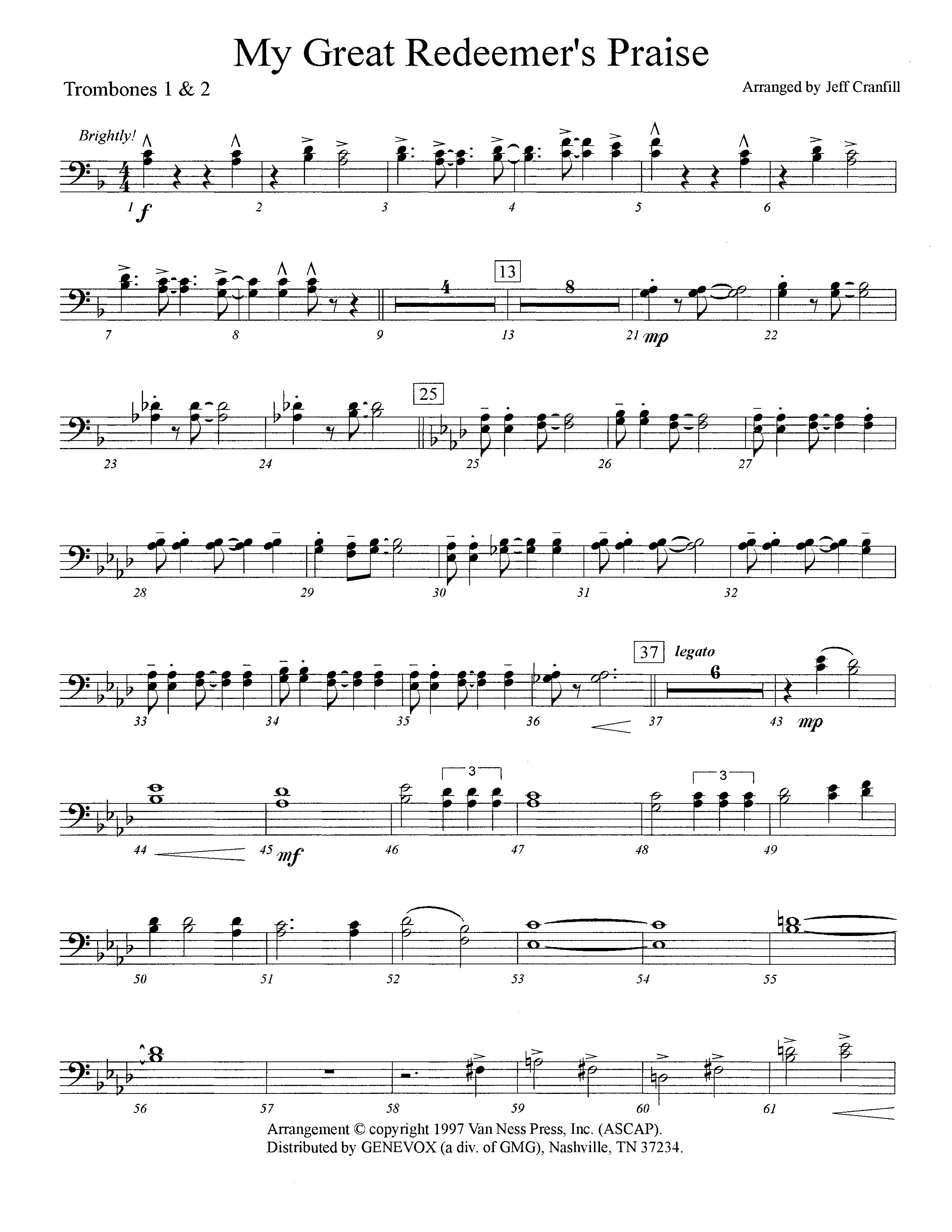 My Great Redeemer's Praise (Instrumental) Trombone 1/2 (Lifeway Worship / Arr. Jeff Cranfill)