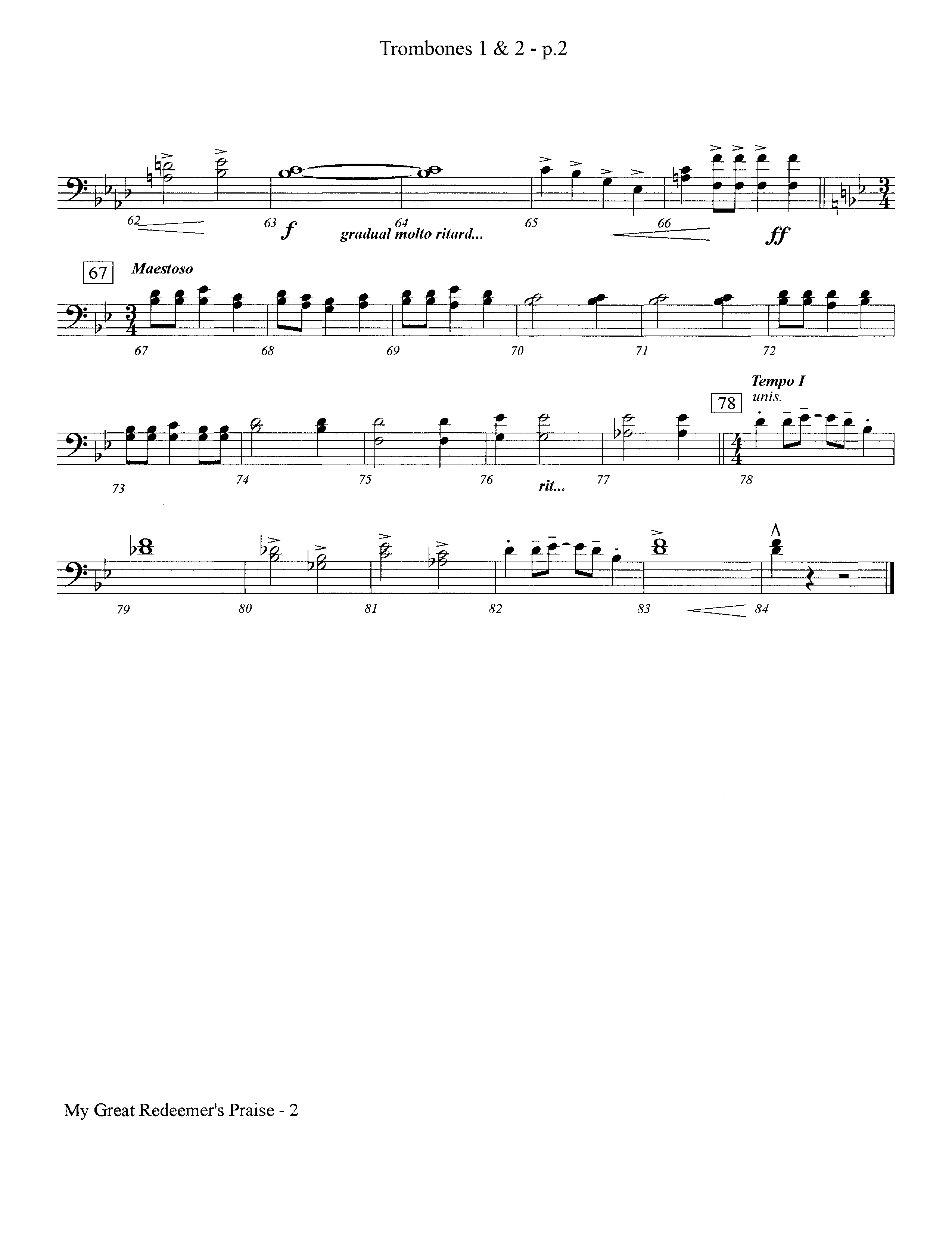 My Great Redeemer's Praise (Instrumental) Trombone 1/2 (Lifeway Worship / Arr. Jeff Cranfill)