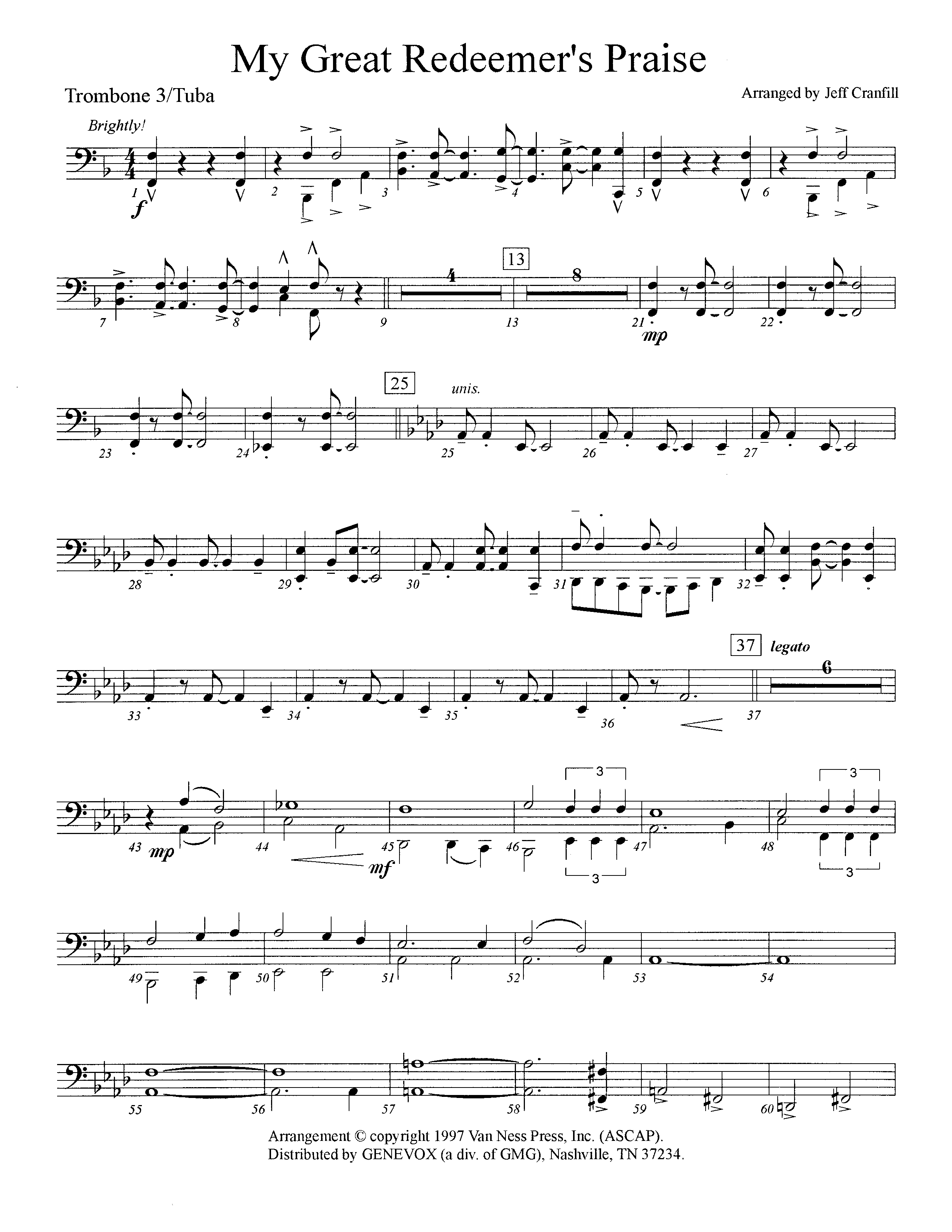 My Great Redeemer's Praise (Instrumental) Trombone 3/Tuba (Lifeway Worship / Arr. Jeff Cranfill)