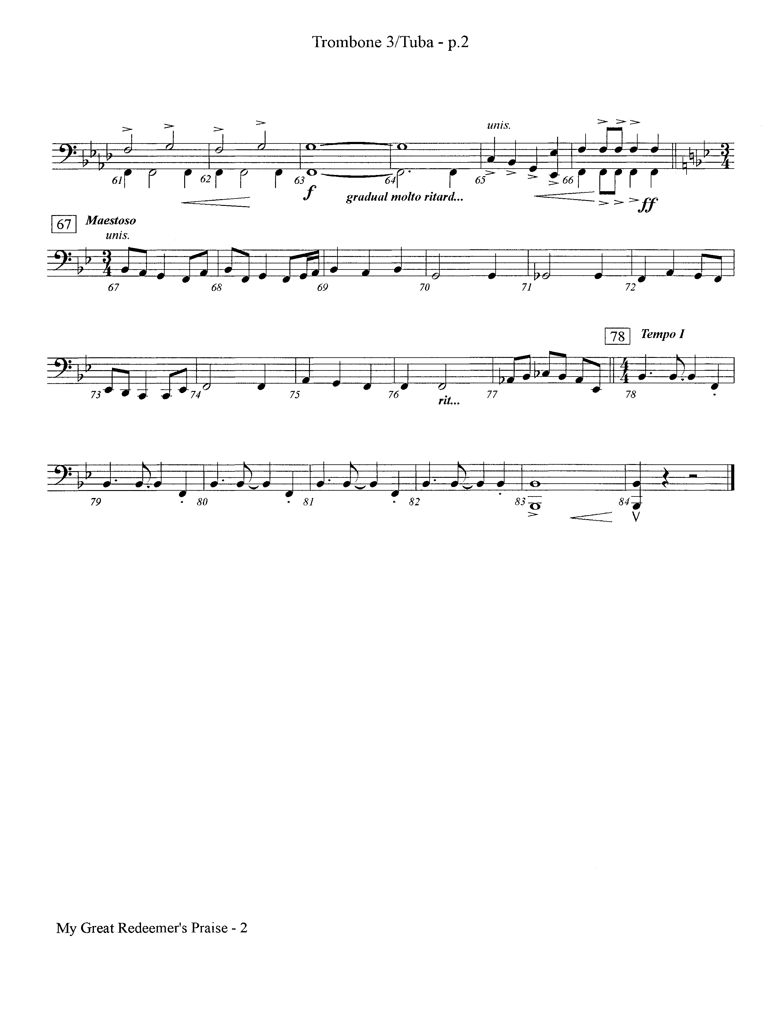My Great Redeemer's Praise (Instrumental) Trombone 3/Tuba (Lifeway Worship / Arr. Jeff Cranfill)