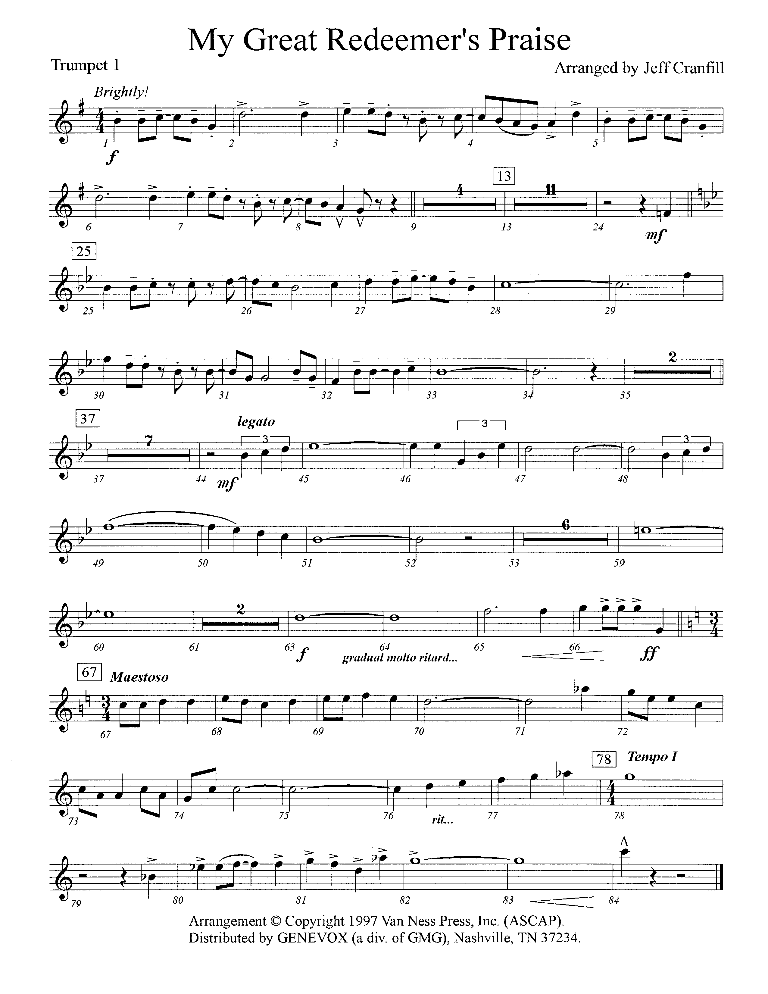 My Great Redeemer's Praise (Instrumental) Trumpet 1 (Lifeway Worship / Arr. Jeff Cranfill)