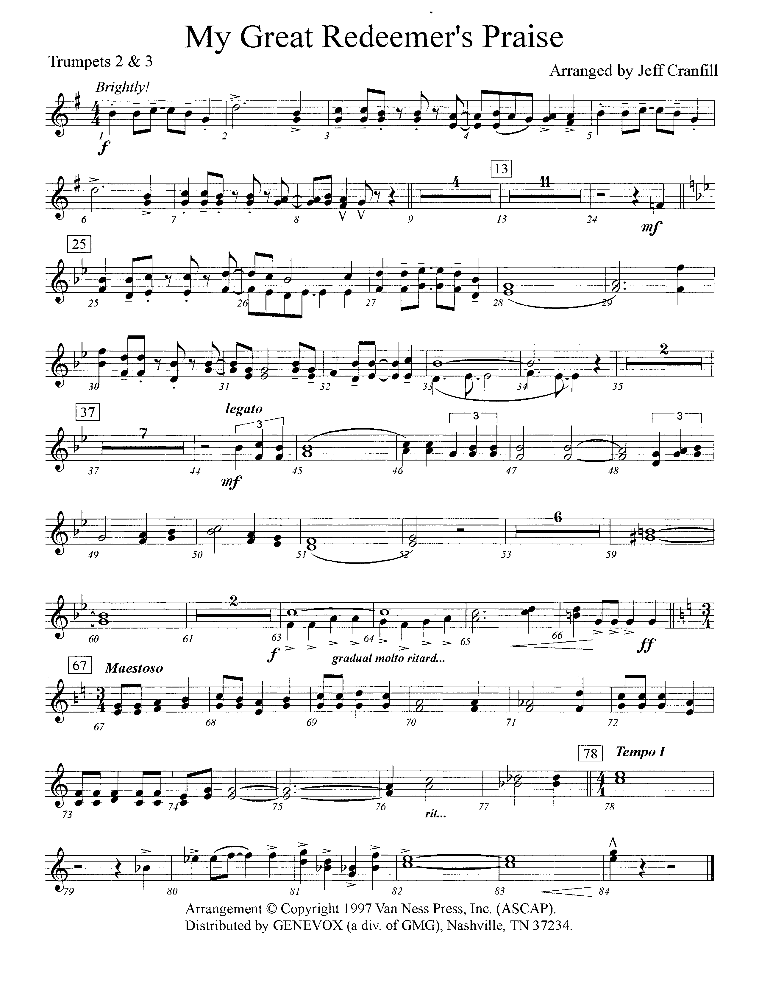 My Great Redeemer's Praise (Instrumental) Trumpet 2/3 (Lifeway Worship / Arr. Jeff Cranfill)