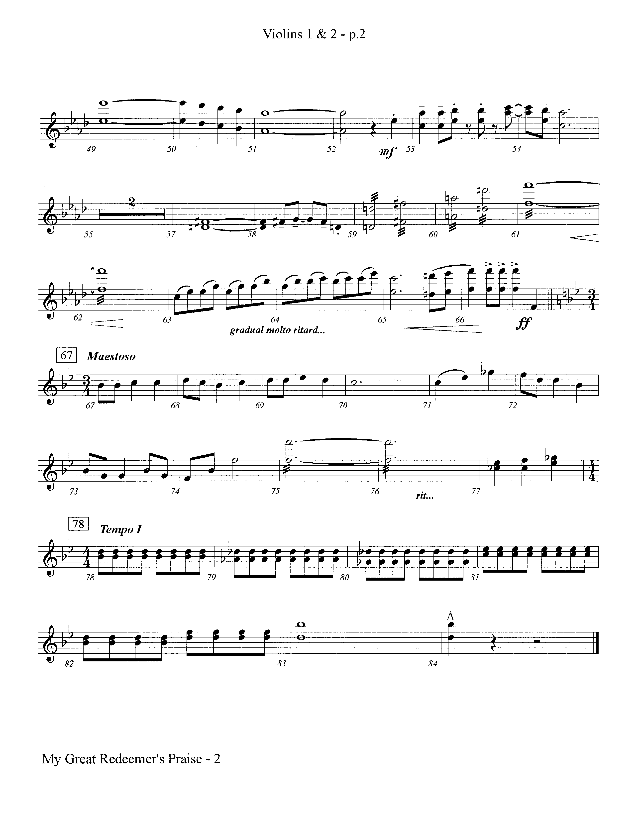 My Great Redeemer's Praise (Instrumental) Violin 1/2 (Lifeway Worship / Arr. Jeff Cranfill)