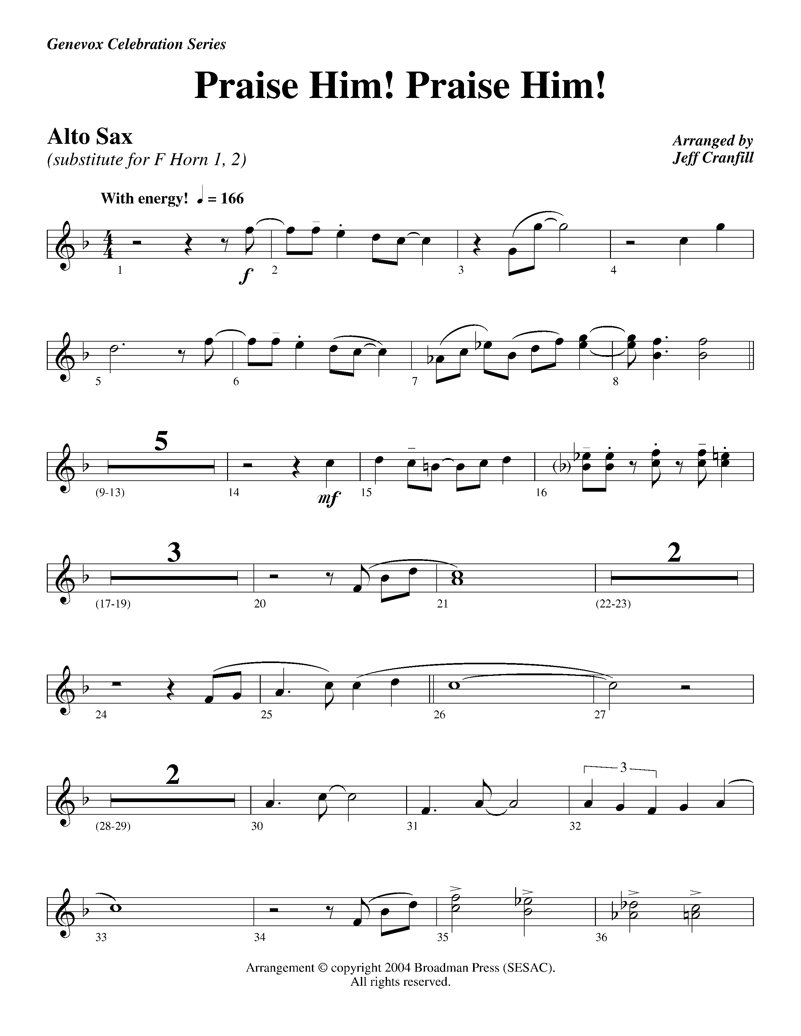 Praise Him Praise Him (Instrumental) Alto Sax (Lifeway Worship / Arr. Jeff Cranfill)