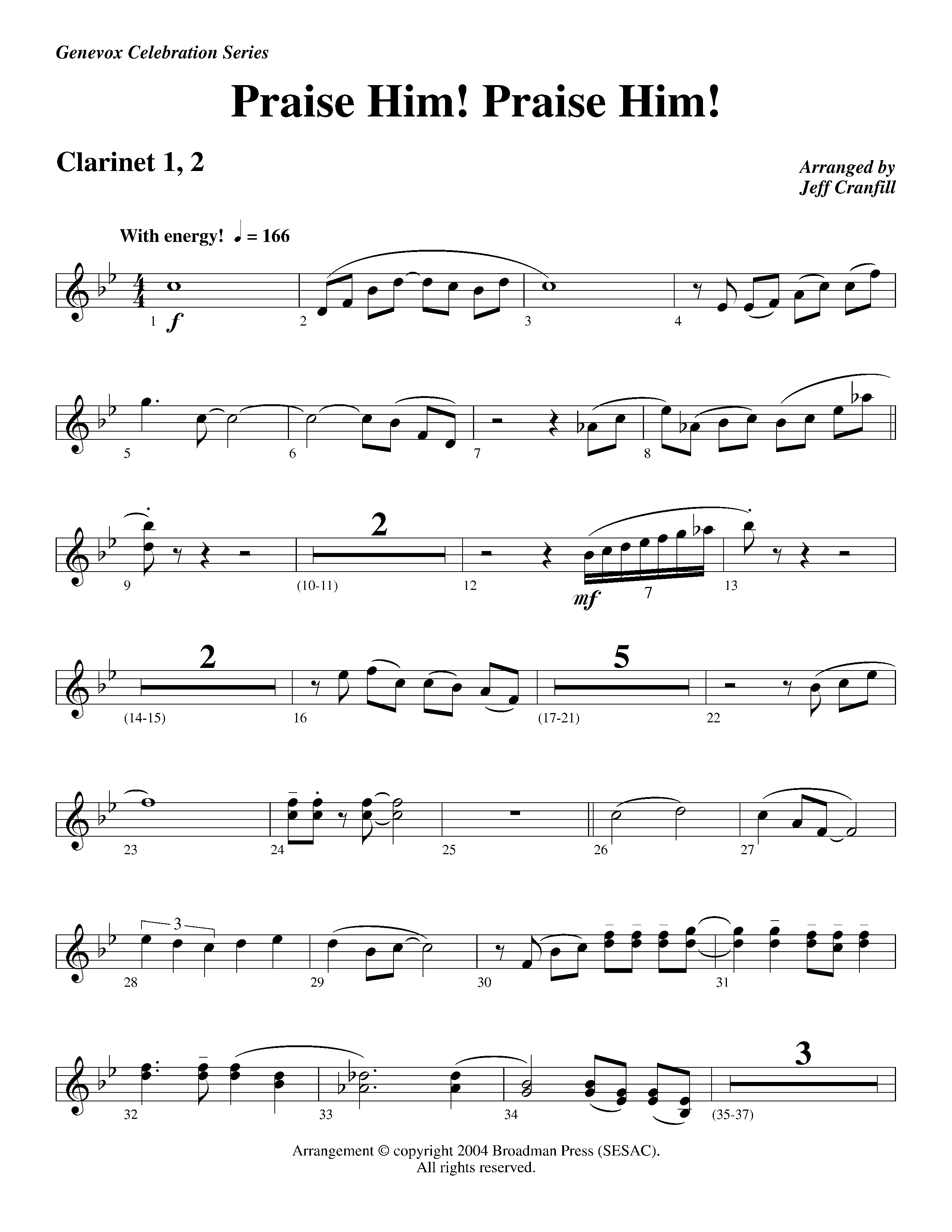 Praise Him Praise Him (Instrumental) Clarinet 1/2 (Lifeway Worship / Arr. Jeff Cranfill)