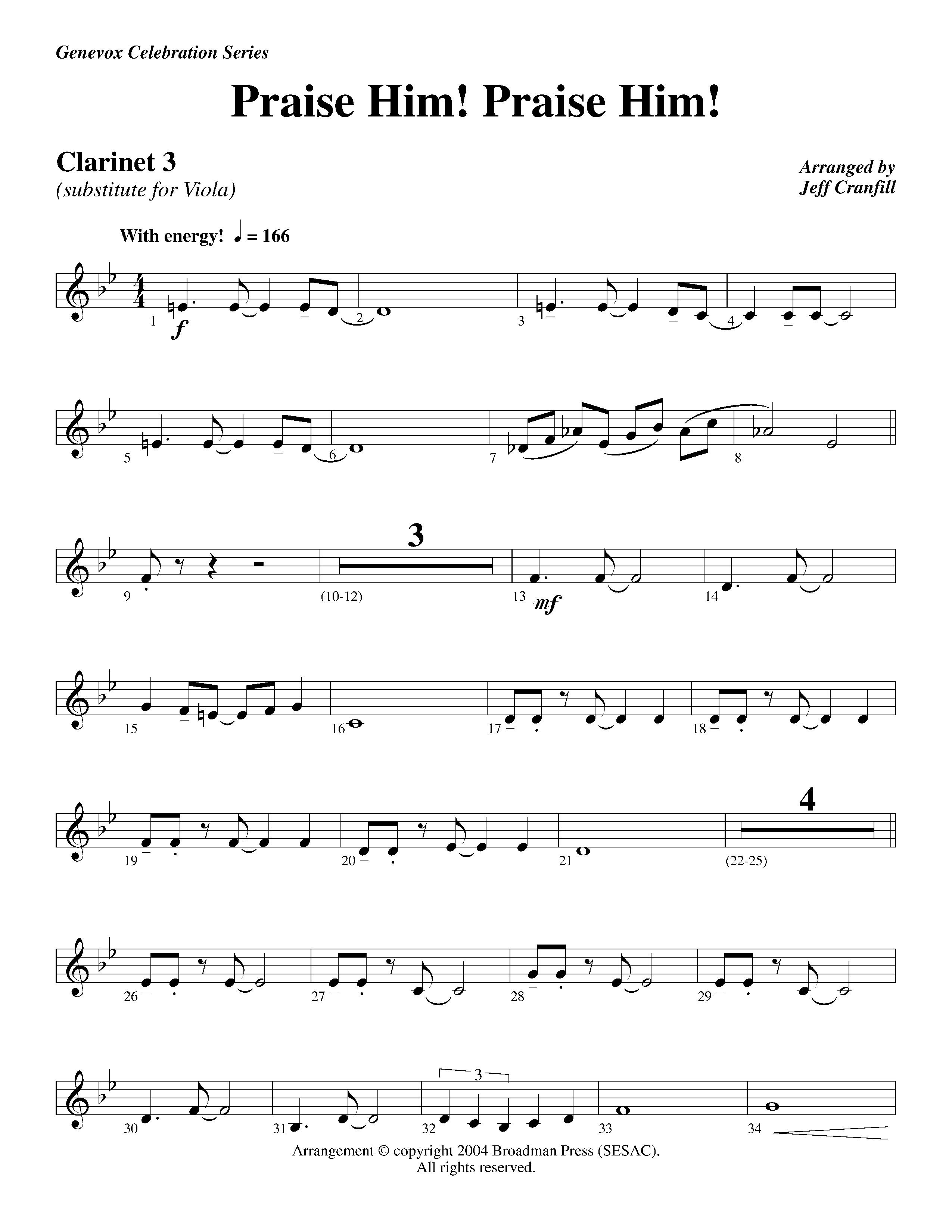Praise Him Praise Him (Instrumental) Clarinet 3 (Lifeway Worship / Arr. Jeff Cranfill)