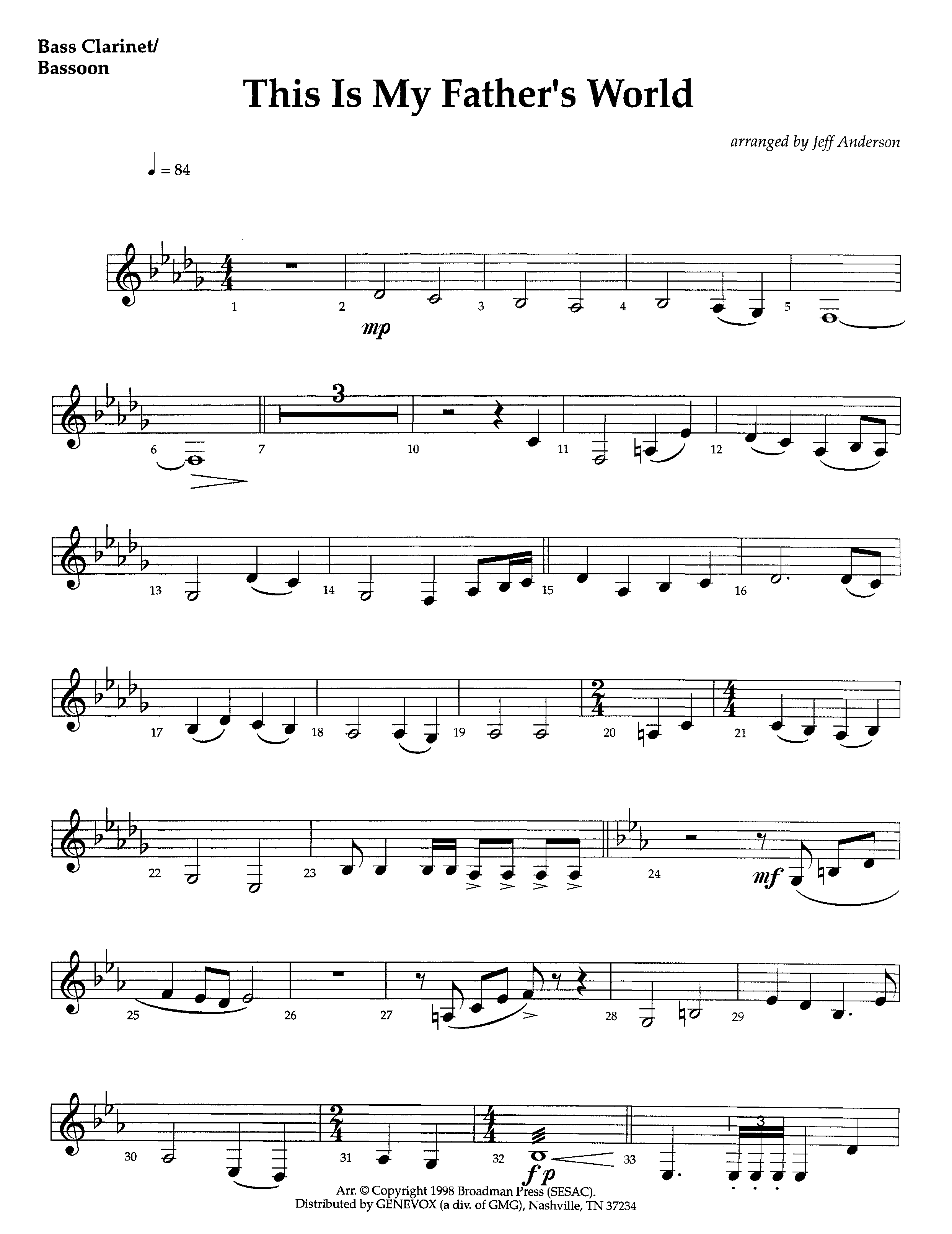 This Is My Father's World (Instrumental) Bass Clarinet (Lifeway Worship / Arr. Jeff Anderson)