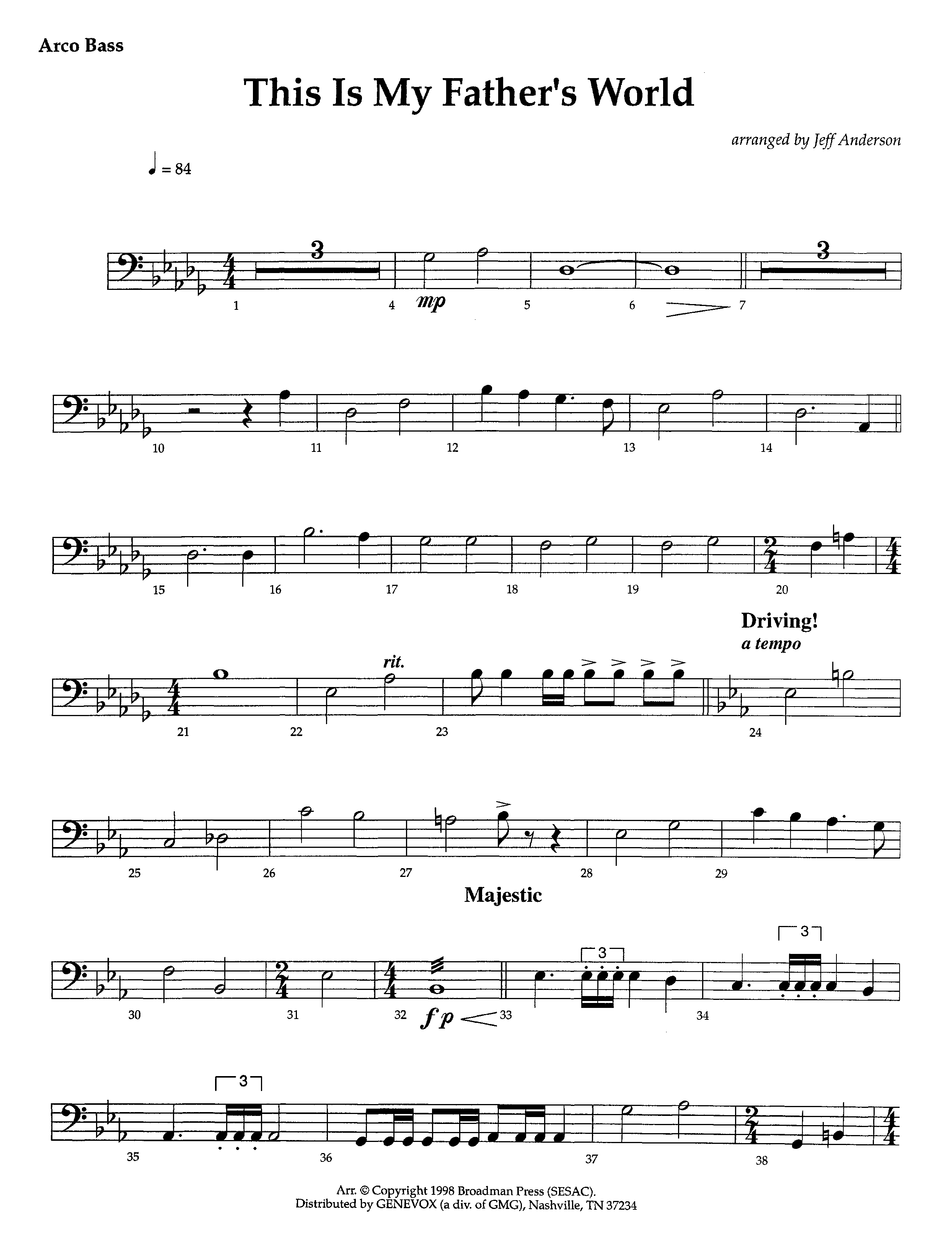 This Is My Father's World (Instrumental) Double Bass (Lifeway Worship / Arr. Jeff Anderson)