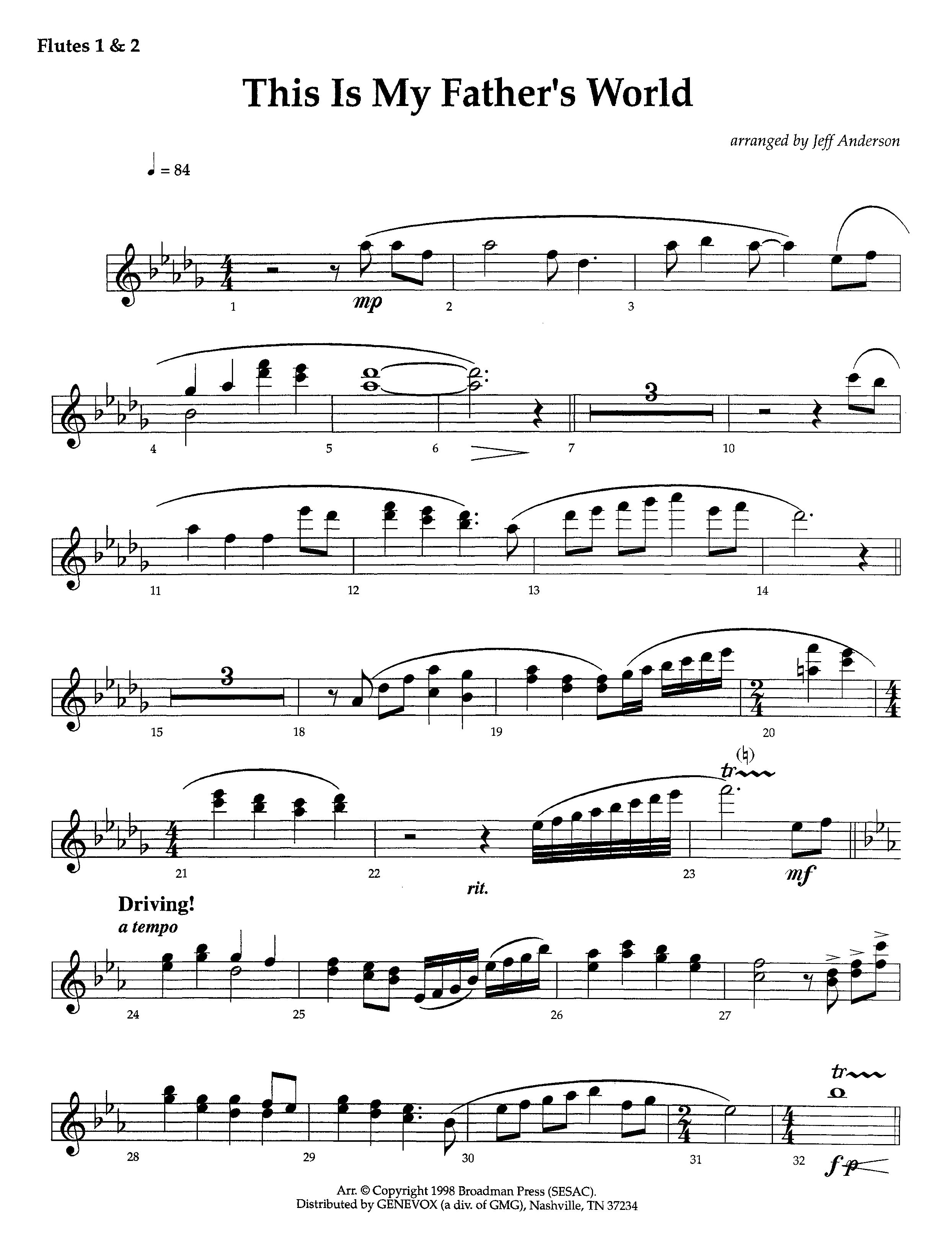 This Is My Father's World (Instrumental) Flute 1/2 (Lifeway Worship / Arr. Jeff Anderson)