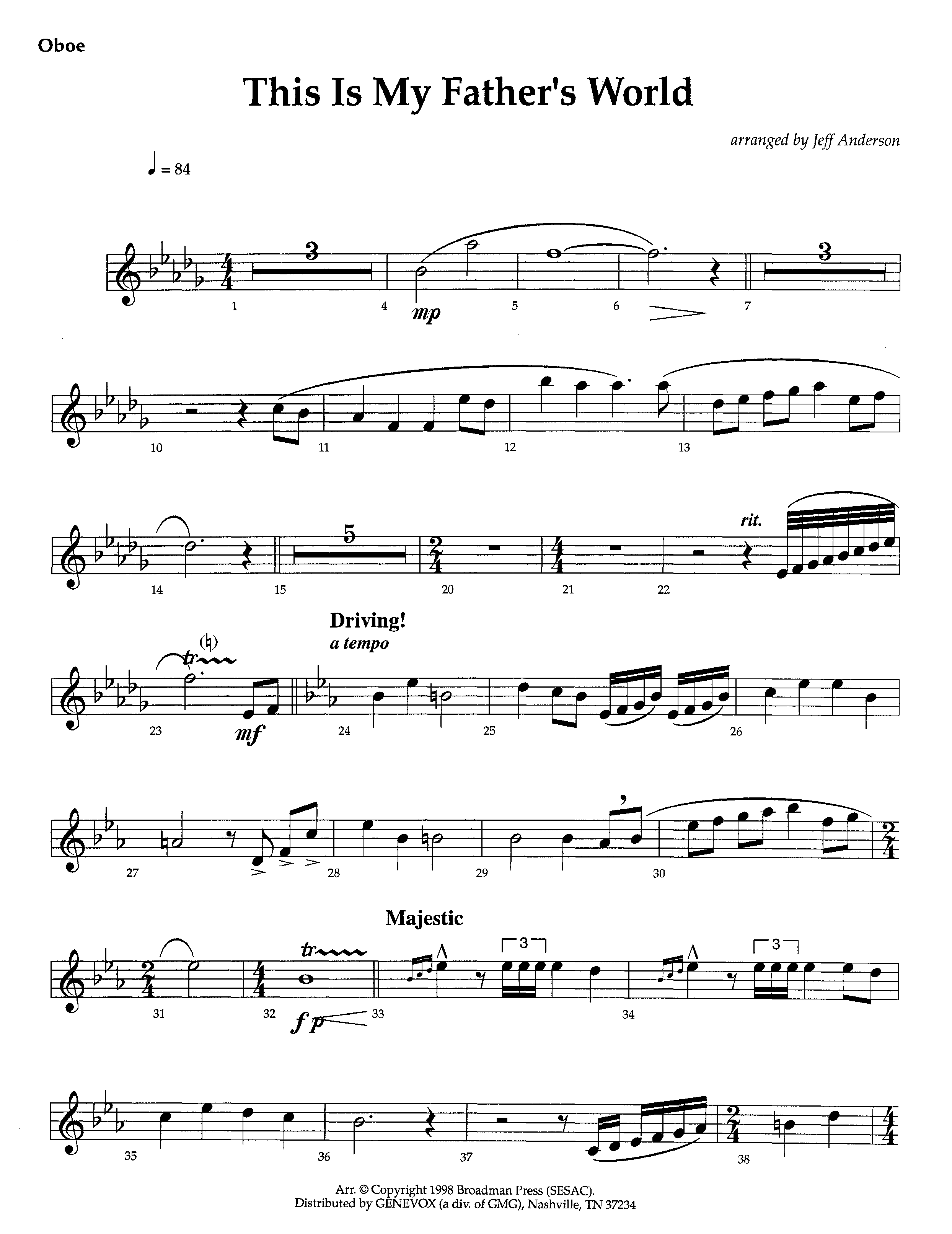 This Is My Father's World (Instrumental) Oboe (Lifeway Worship / Arr. Jeff Anderson)