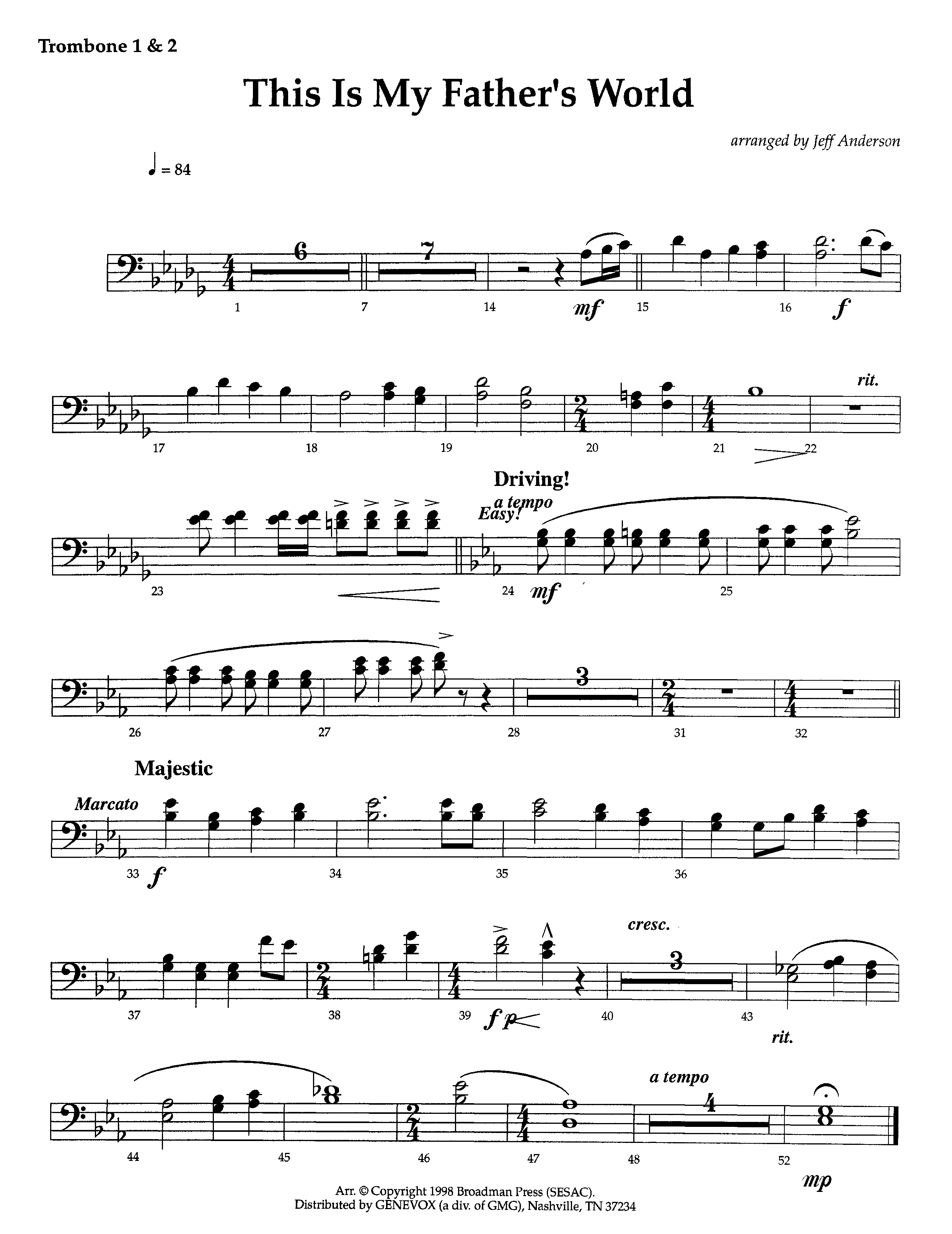 This Is My Father's World (Instrumental) Trombone 1/2 (Lifeway Worship / Arr. Jeff Anderson)