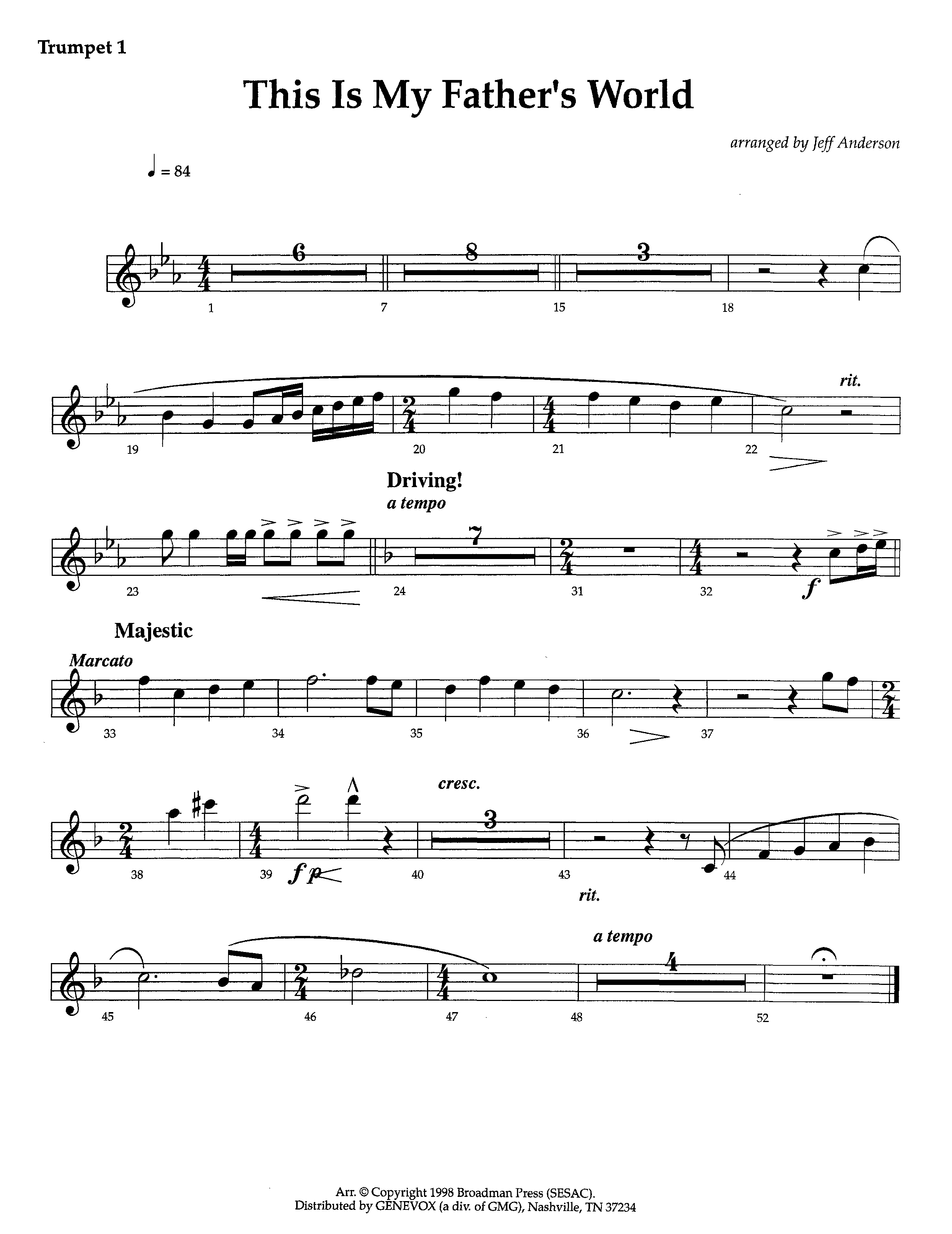 This Is My Father's World (Instrumental) Trumpet 1 (Lifeway Worship / Arr. Jeff Anderson)