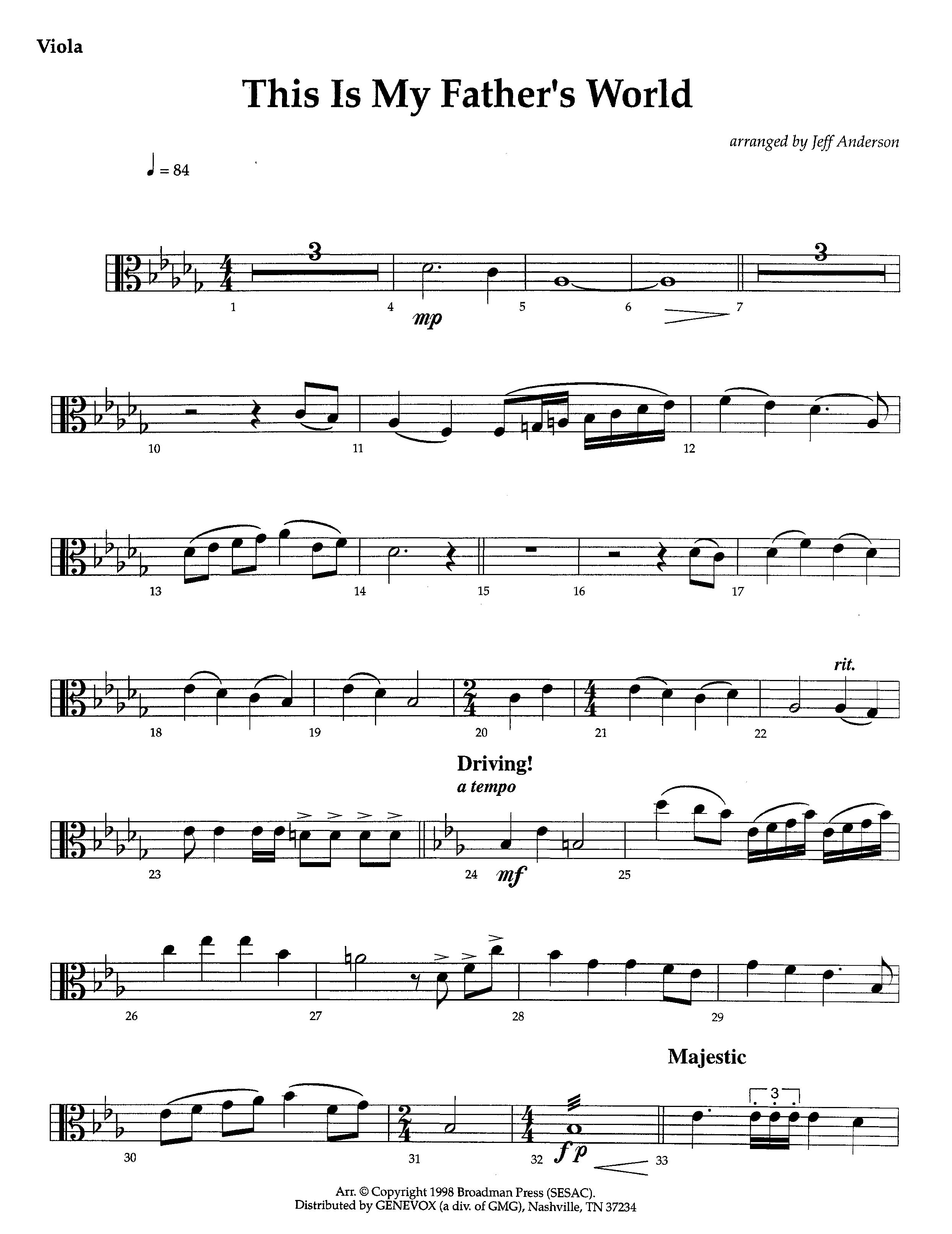 This Is My Father's World (Instrumental) Viola (Lifeway Worship / Arr. Jeff Anderson)