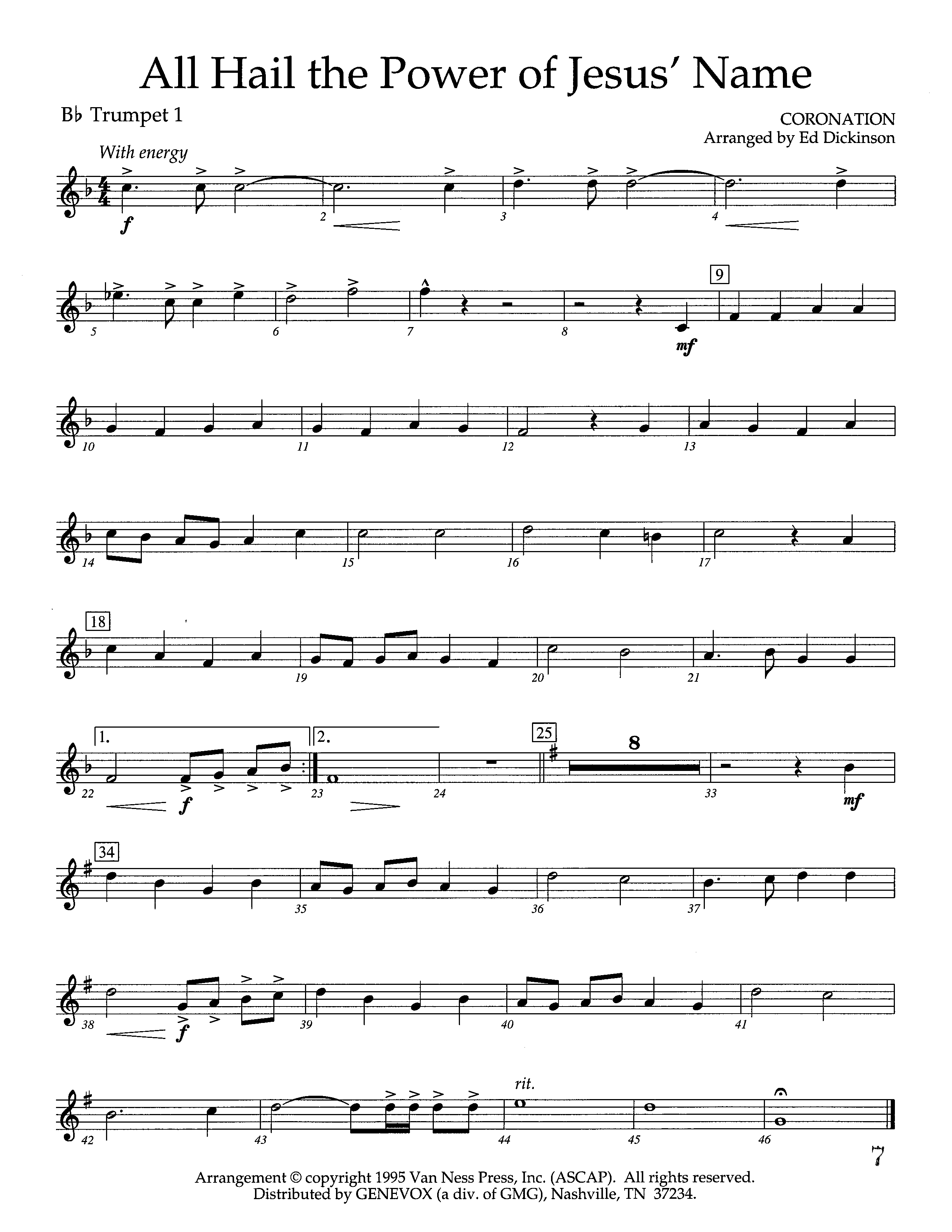 All Hail The Power Of Jesus Name (Coronation) (Instrumental) Trumpet 1 (Lifeway Worship / Arr. Ed Dickinson)