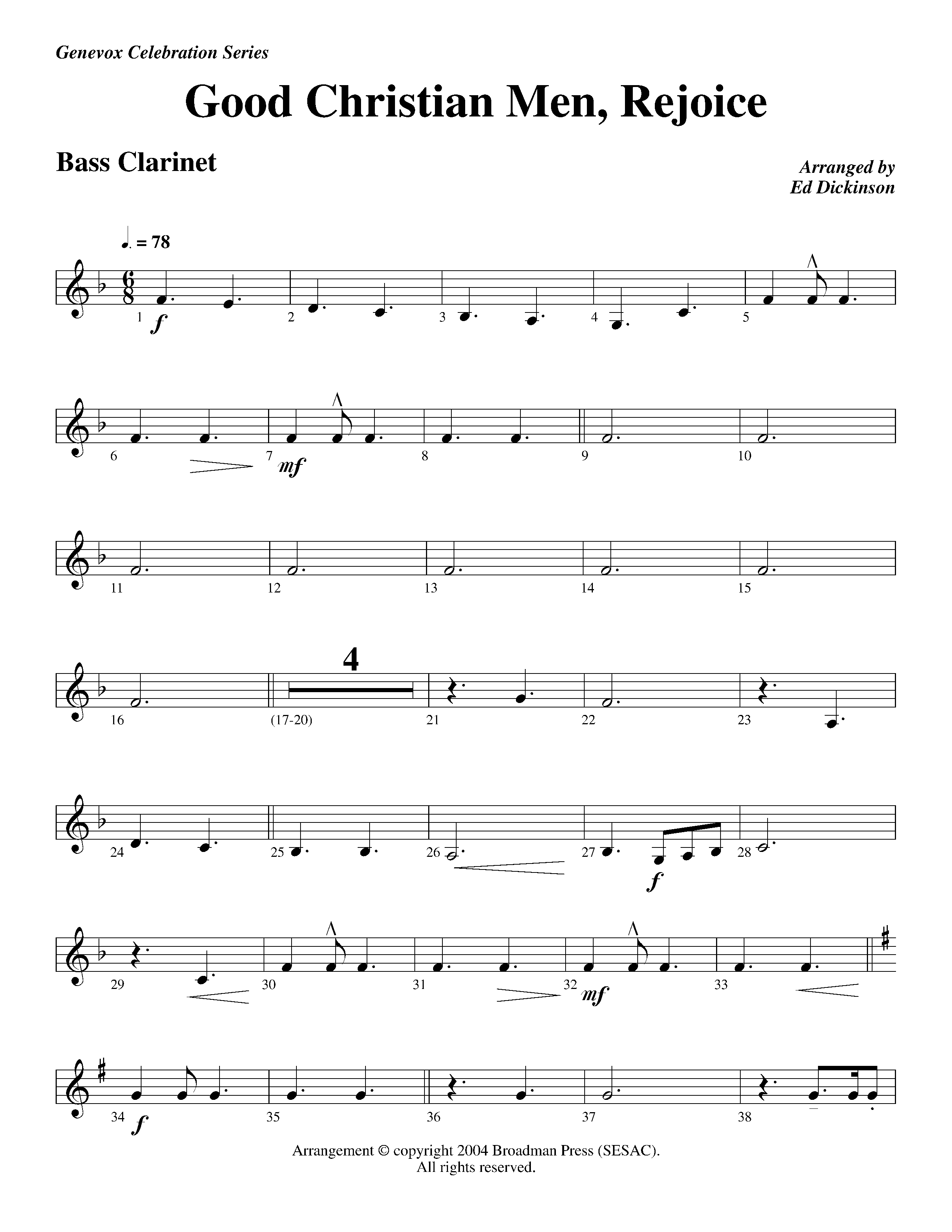 Good Christian Men Rejoice (Instrumental) Bass Clarinet (Lifeway Worship / Arr. Ed Dickinson)