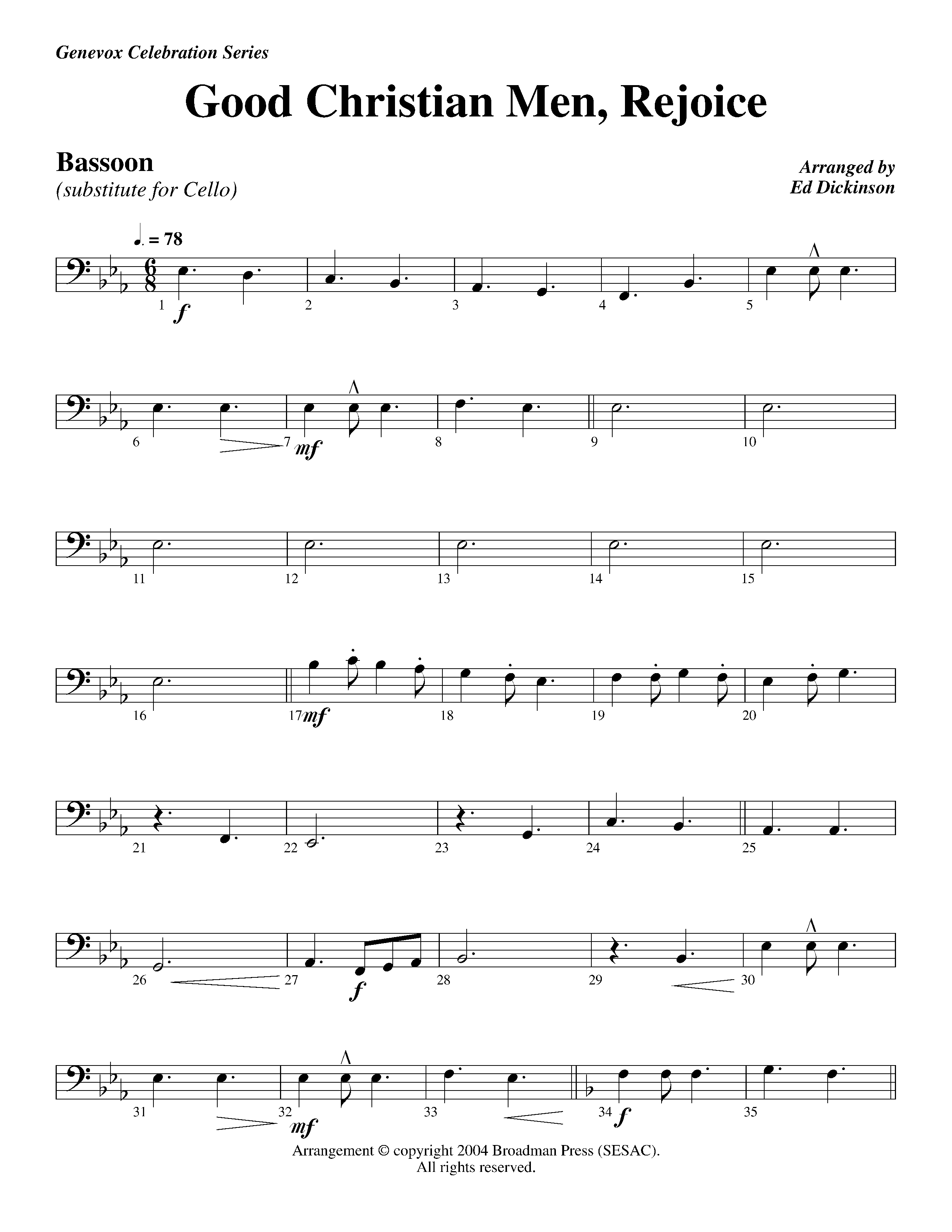 Good Christian Men Rejoice (Instrumental) Bassoon (Lifeway Worship / Arr. Ed Dickinson)