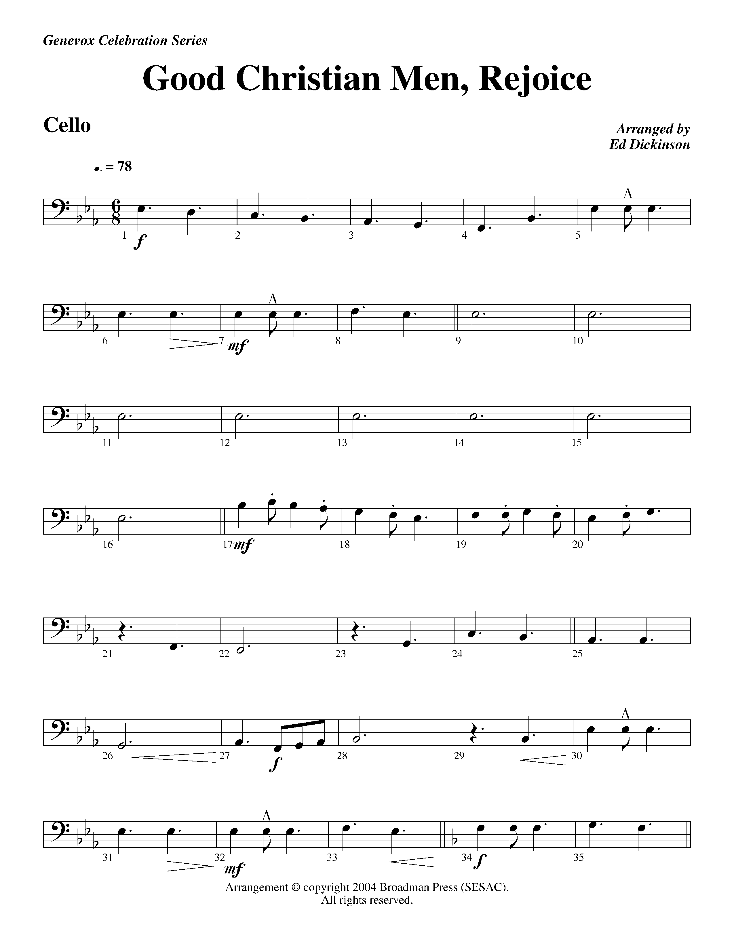 Good Christian Men Rejoice (Instrumental) Cello (Lifeway Worship / Arr. Ed Dickinson)