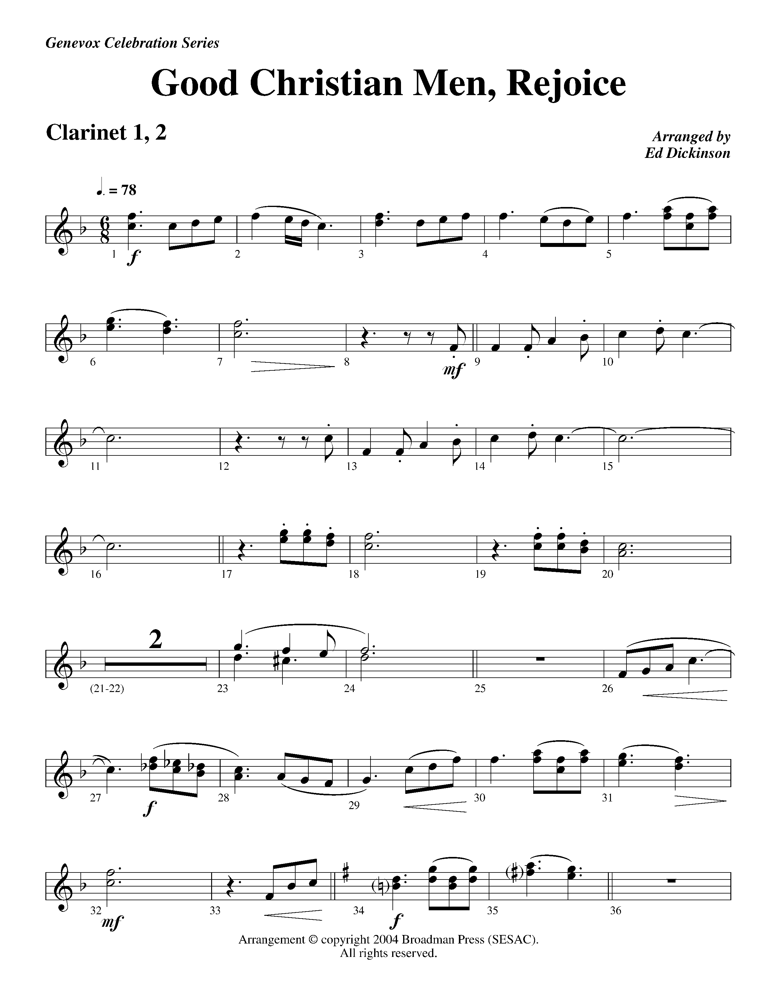 Good Christian Men Rejoice (Instrumental) Clarinet 1/2 (Lifeway Worship / Arr. Ed Dickinson)
