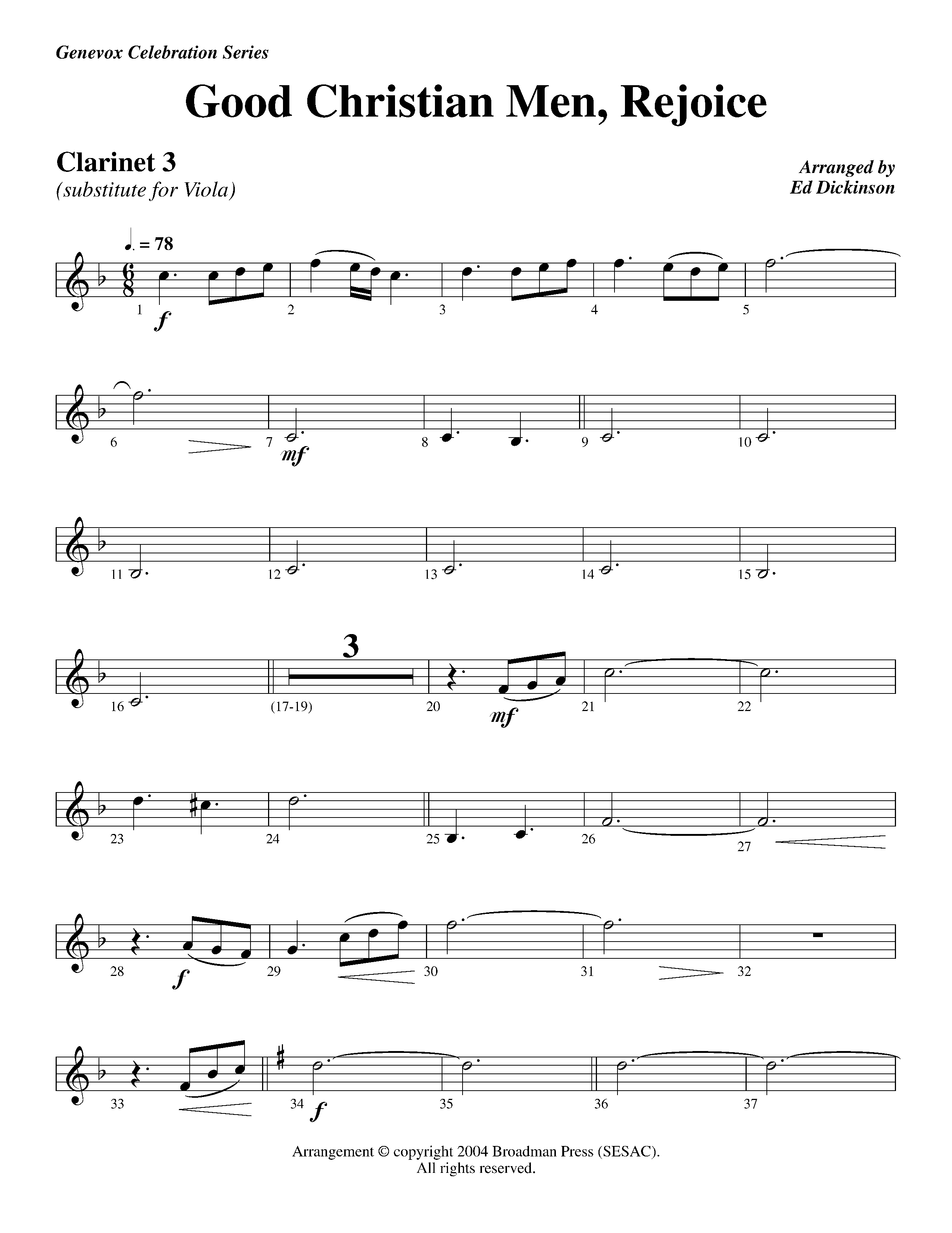 Good Christian Men Rejoice (Instrumental) Clarinet 3 (Lifeway Worship / Arr. Ed Dickinson)