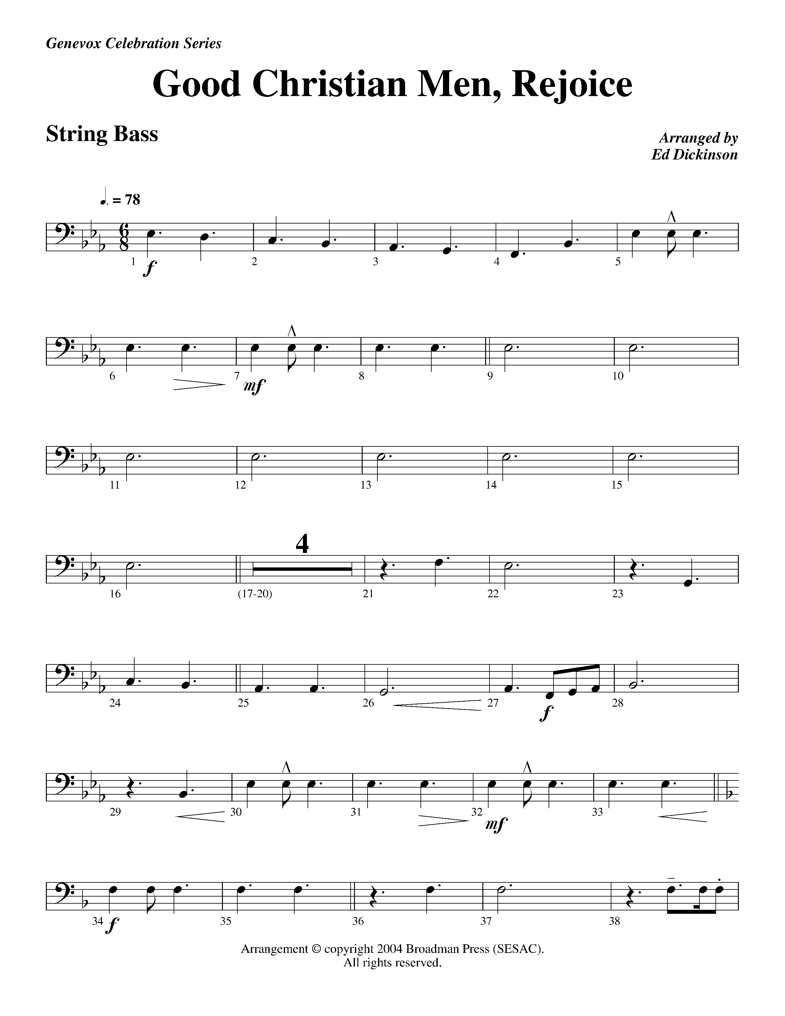 Good Christian Men Rejoice (Instrumental) Double Bass (Lifeway Worship / Arr. Ed Dickinson)